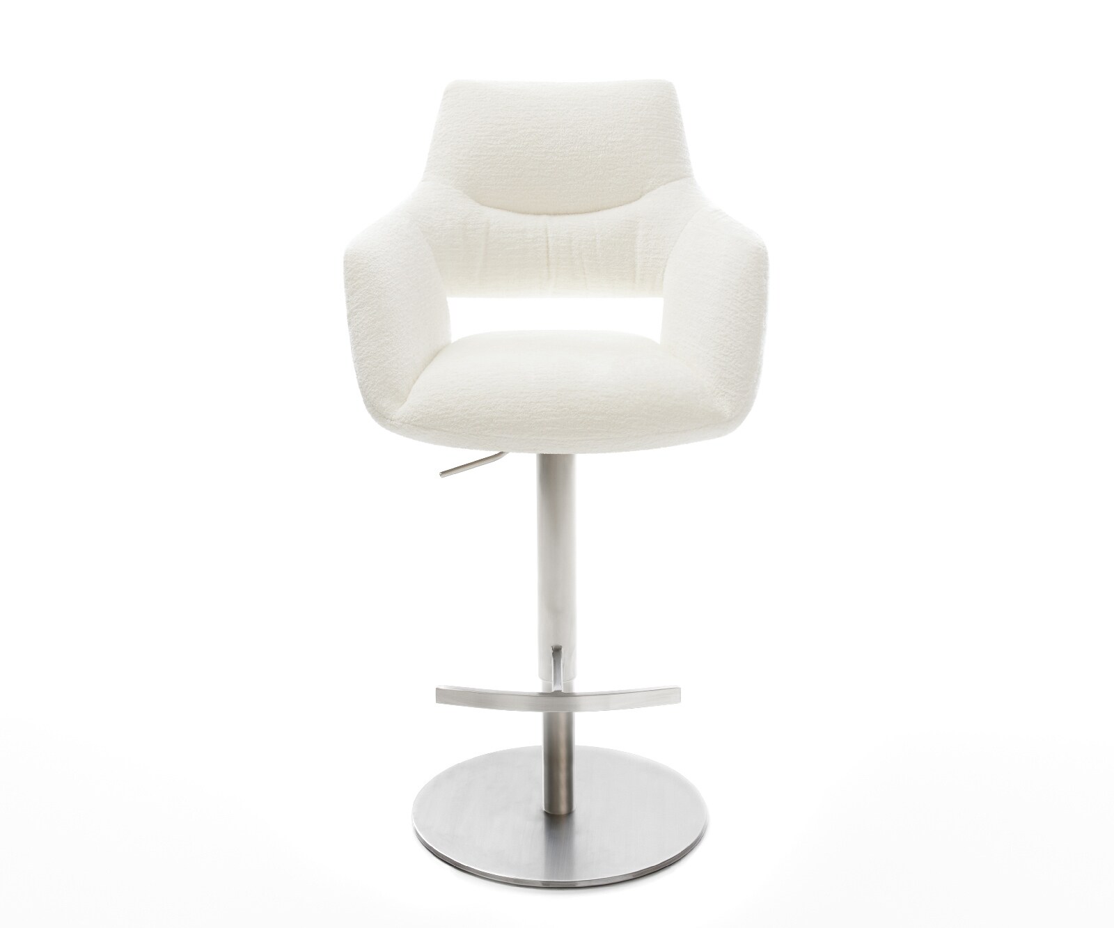 Barstuhl Yago-Flex Bouclé Soft Beige Drehfuß höhenverstellbar Edelstahl Silberfarben Taschenfederkern 2