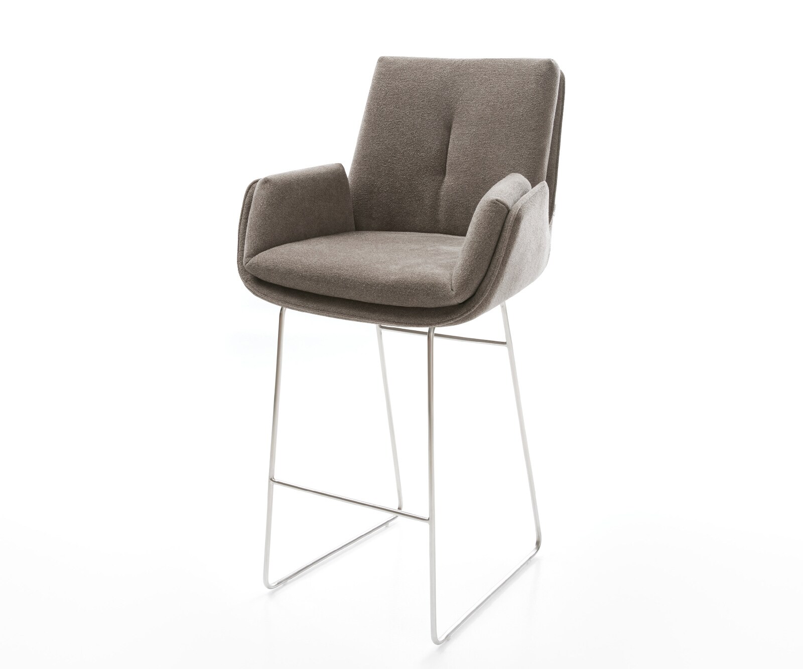Barstuhl Clea-Flex Strukturstoff Soft Taupe Kufengestell Edelstahl Silberfarben
