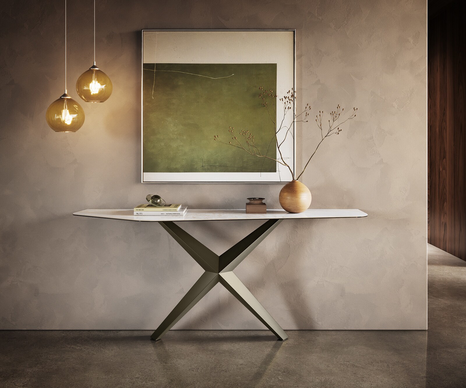 Konsolentisch Edge Polygonal 180x50 cm Keramik Onyx Pearl Zentharo Metall Effektfinish Titan 3