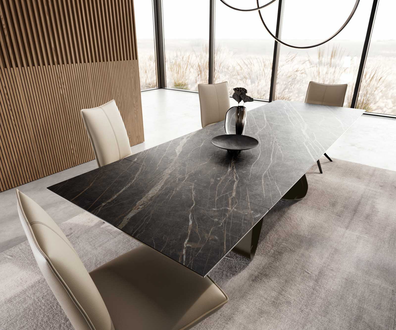 Esstisch Edge 200-300x100 Keramik Laminam®Noir Desir Braun W-Gestell Effektfinish Titan Ausziehbar 5