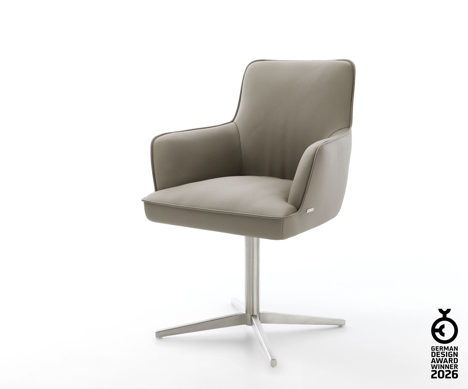 Drehstuhl Heira-Flex mit Armlehnen Echt-Leder Schlamm Fußkreuz Edelstahl 360° drehbar Taschenfederkern