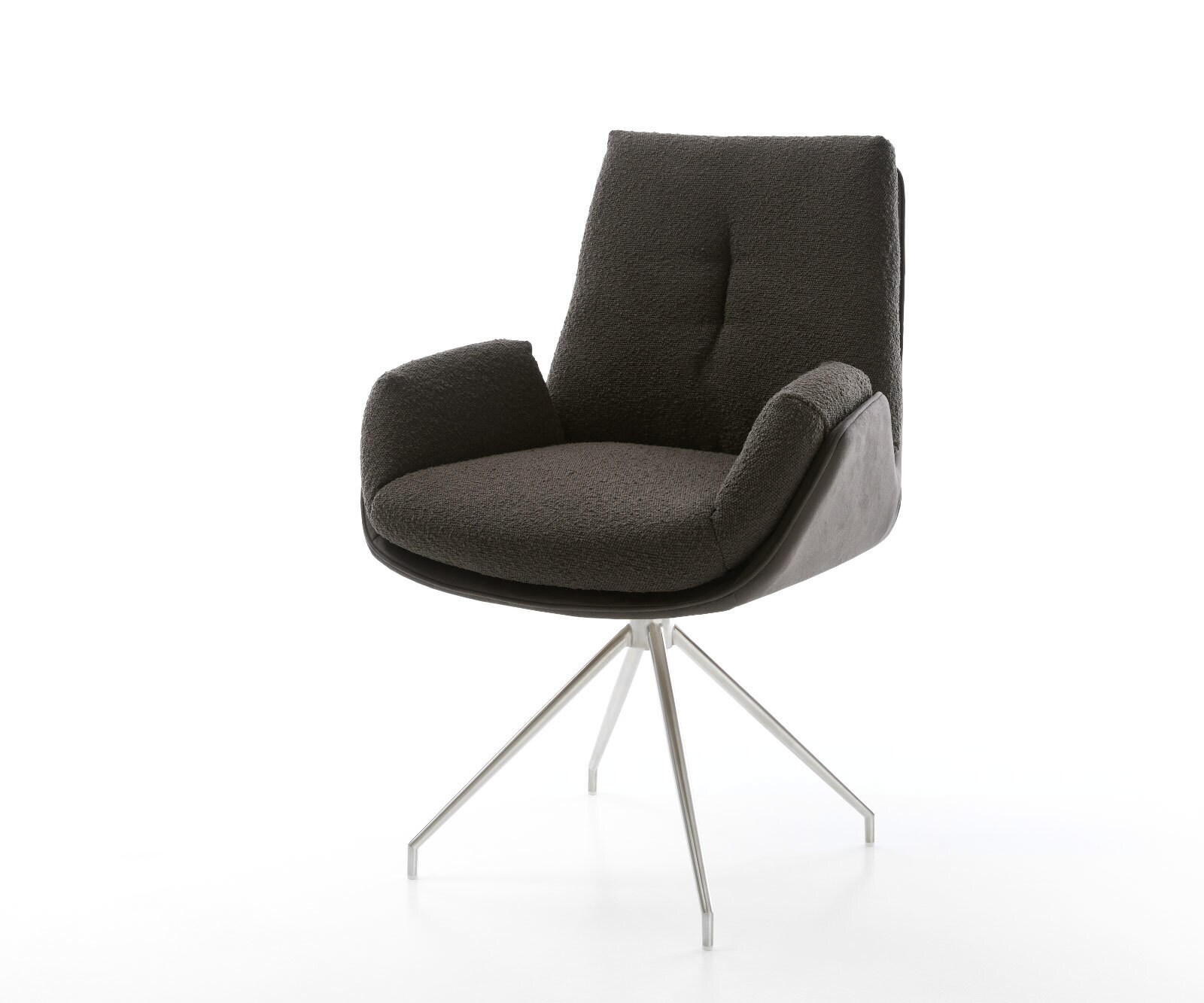Drehstuhl Clea-Flex Materialmix Schwarz Kreuzgestell konisch Edelstahl 180° drehbar