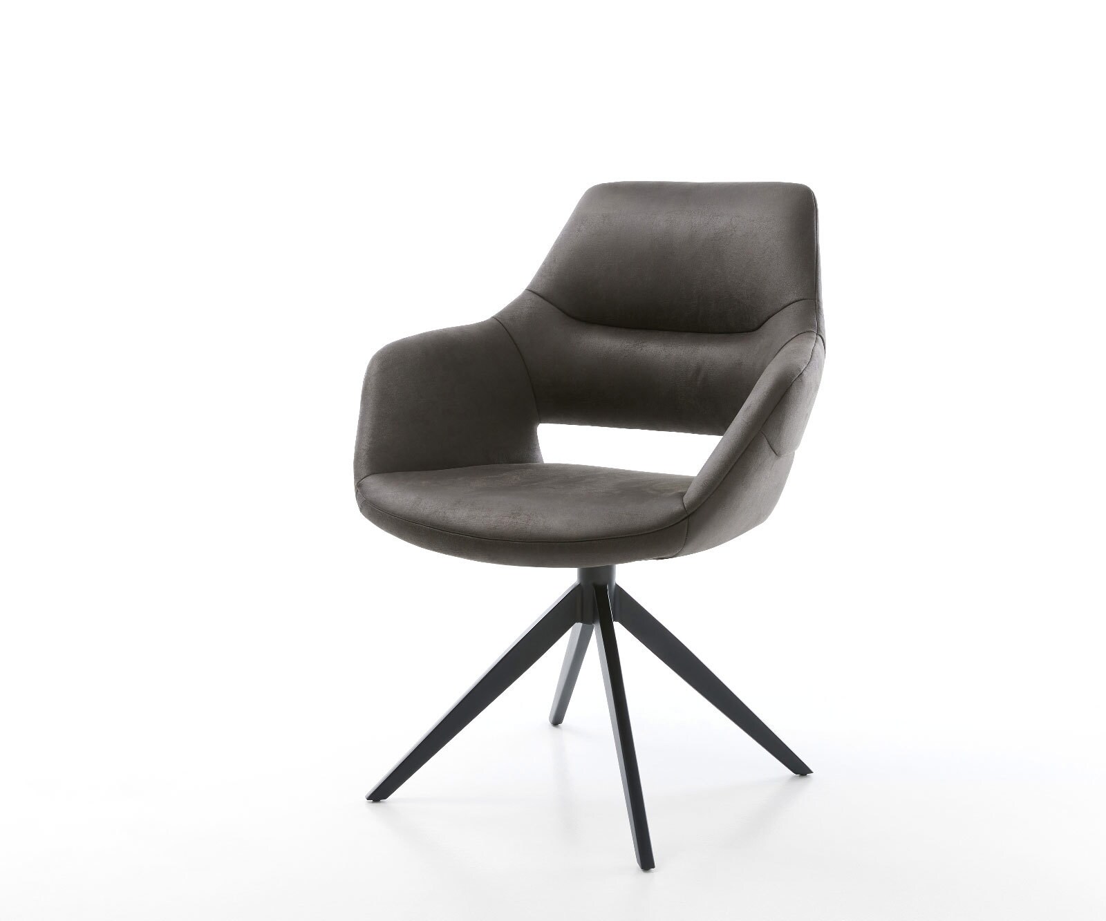 Chaise-pivotante Yago-Flex avec accoudoirs microvelours anthracite vintage pied croisé large noir pivotement sur 360° fonction bascule ressorts ensachés