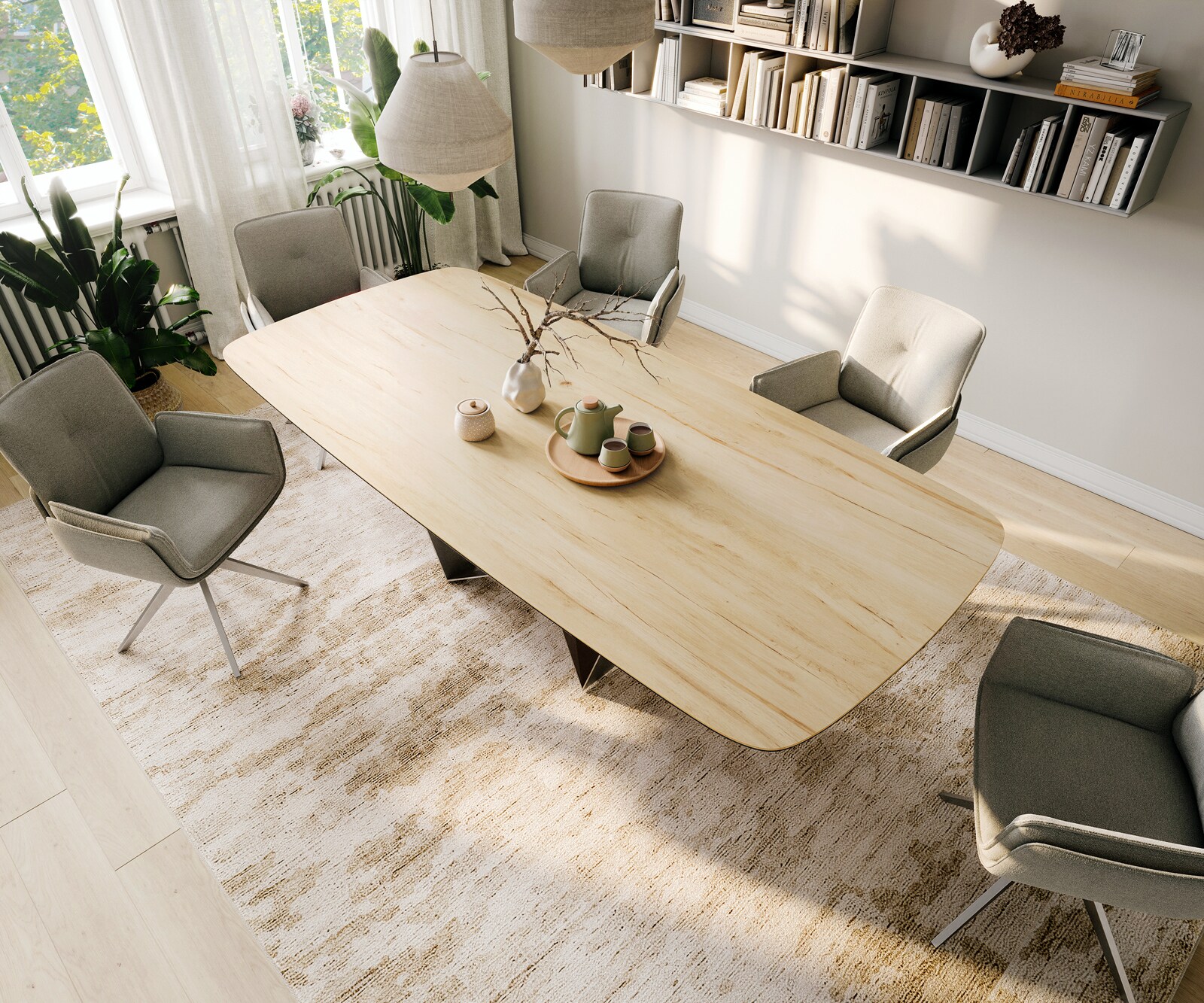 Esstisch Edge Boot 260x120 cm Keramik Laminam® Sabbia Eichefarbig Spider Flachstahl Edelstahl 3