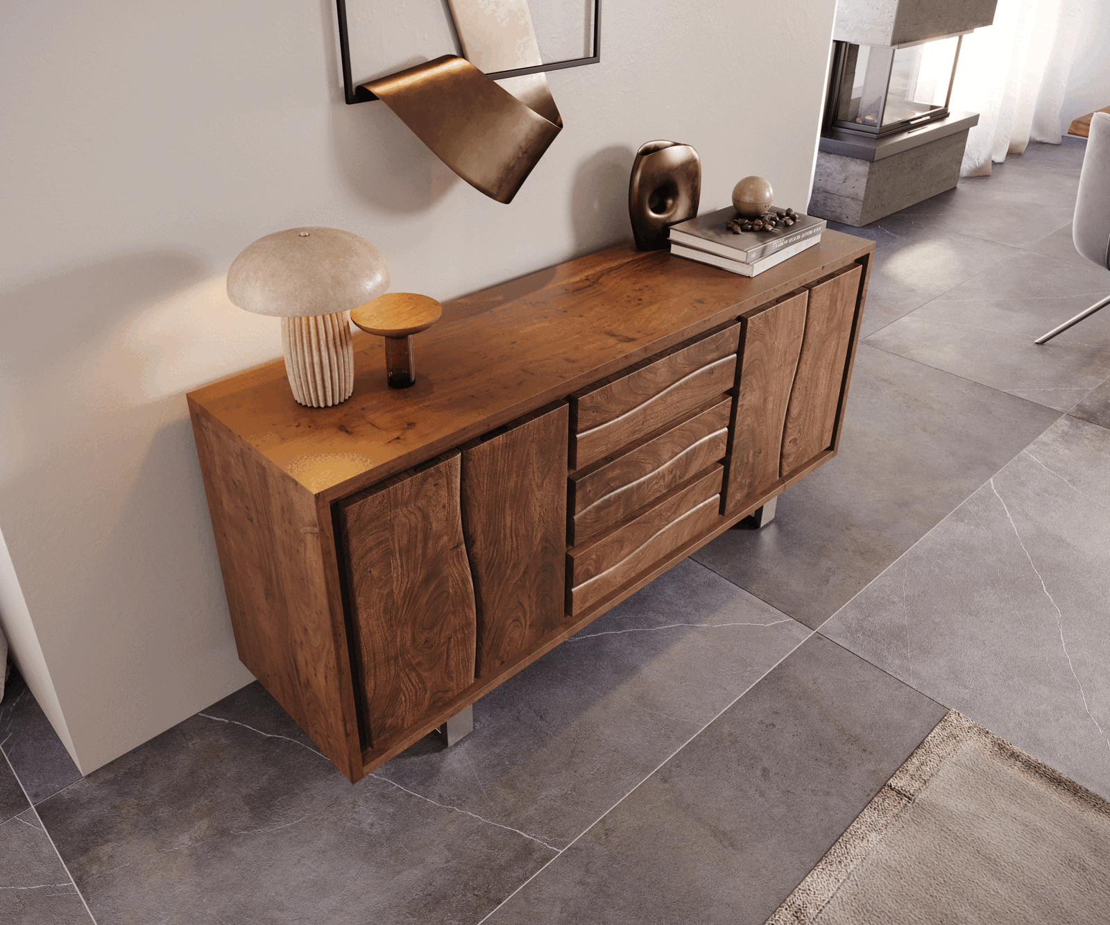 Sideboard Live-Edge 172 cm Akazie Braun 3 Schübe 4 Türen 3