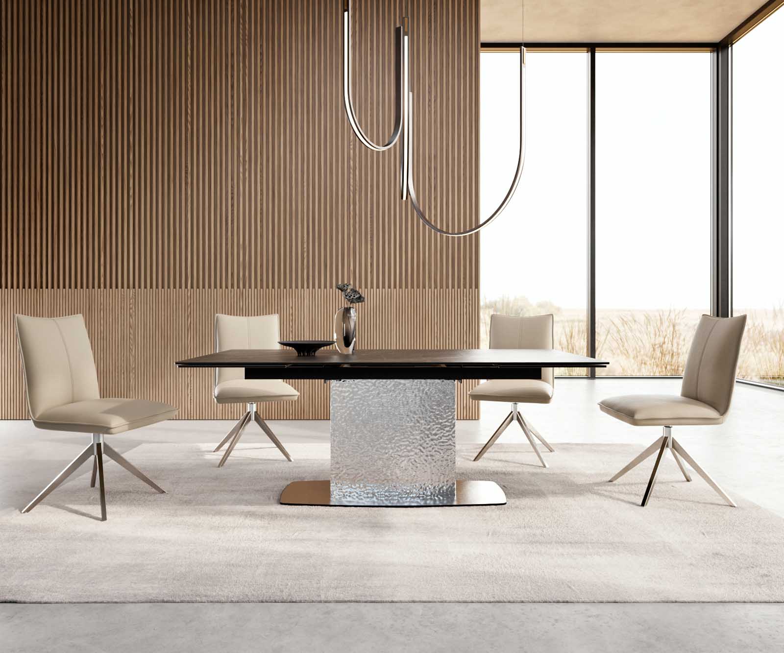 Esstisch Edge 200-300x100 Keramik Laminam®Noir Desir Braun Wave Edelstahl ausziehbar 4