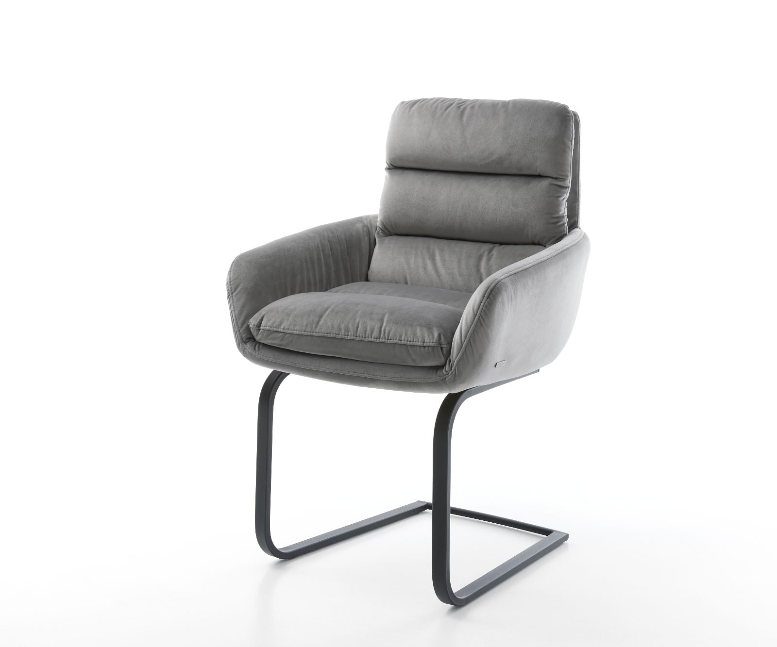 Schwingstuhl Abelia-Flex mit Armlehnen Samt Grau Freischwinger flach Schwarz