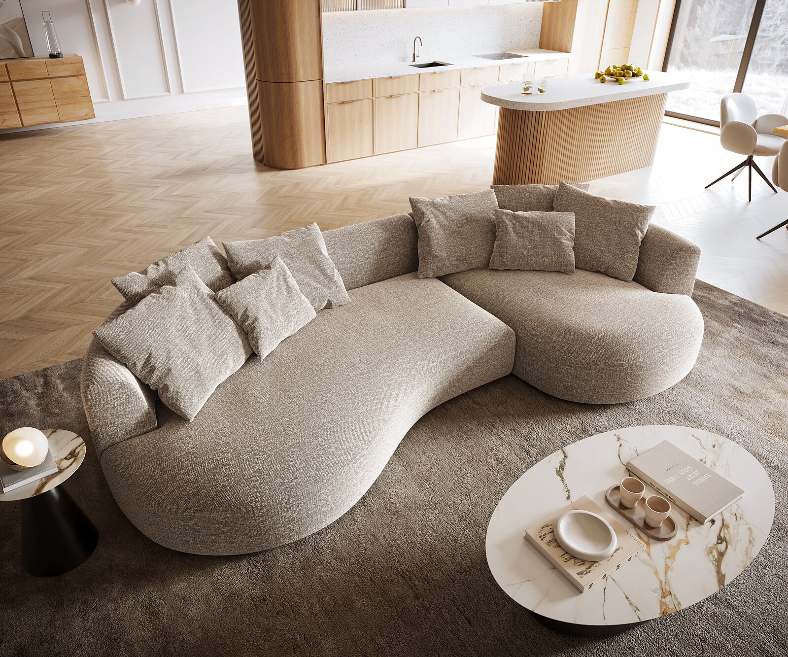 Grand-canapé Edina 330x170 cm Tissu Soft Beige 3