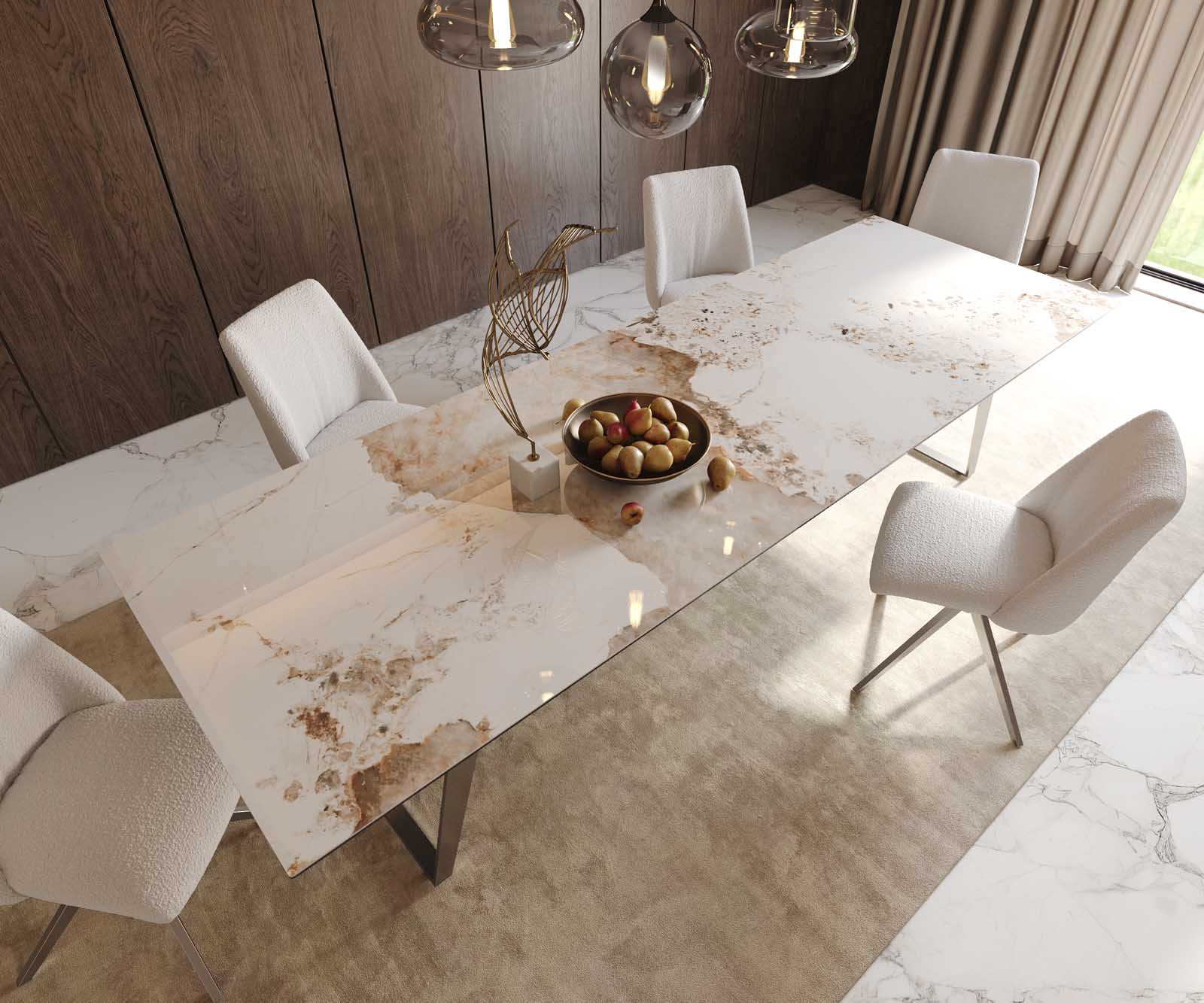 Table à manger Edge 300x100 céramique Minas mélange blanc-beige acier inoxydable incliné 5