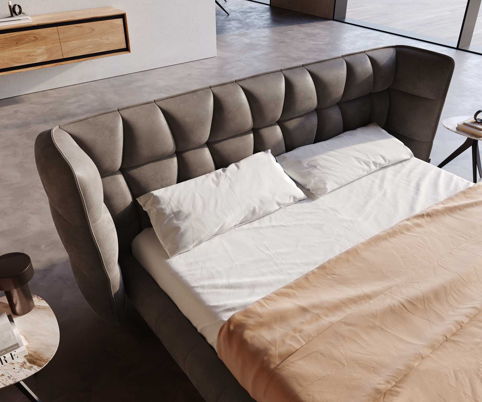 Polsterbettgestell Capujo 180x200 cm Mikrofaser Taupe Vintage 3