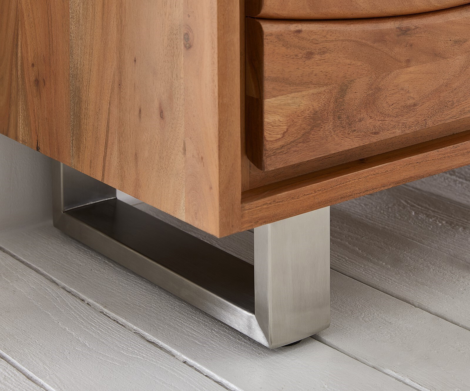 Vitrine Live-Edge 120x190 cm Akazie Natur gerade Kante 2 Türen 4 Schubladen Massiv 7