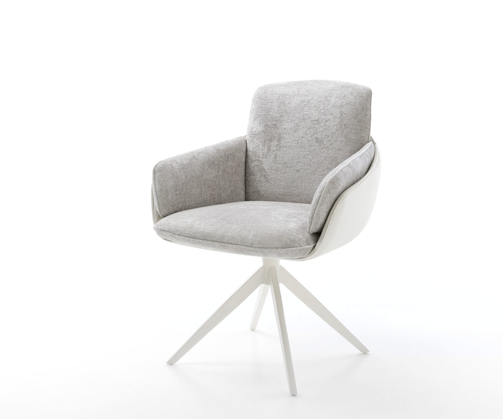 Chaise-de-salle-à-manger Luan-Flex avec accoudoirs tissu mixte couleur boue pied trapèze acier inoxydable