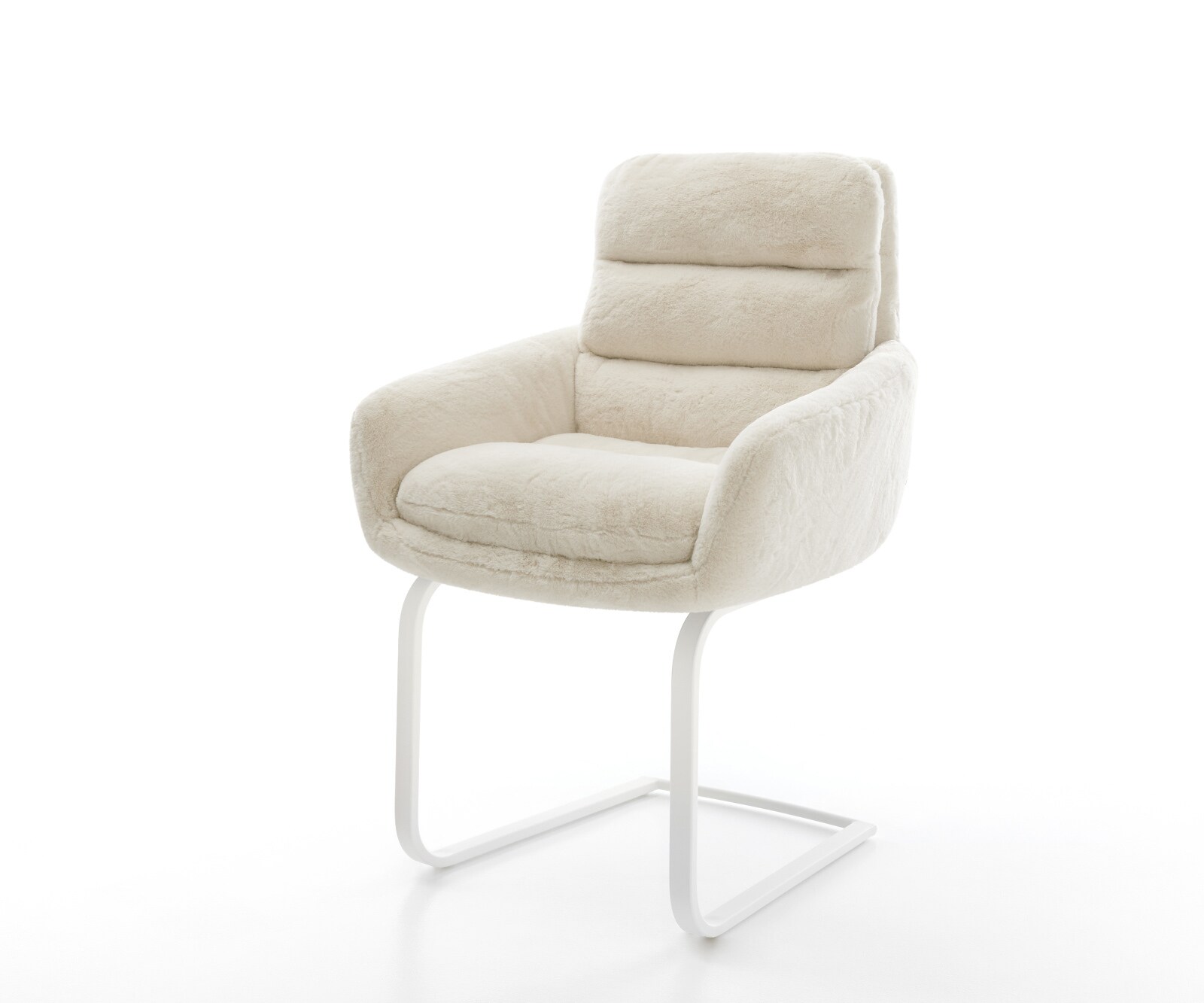 Cantilever Abelia-Flex avec accoudoirs peluche crème-blanc pied cantilever plat blanc 1