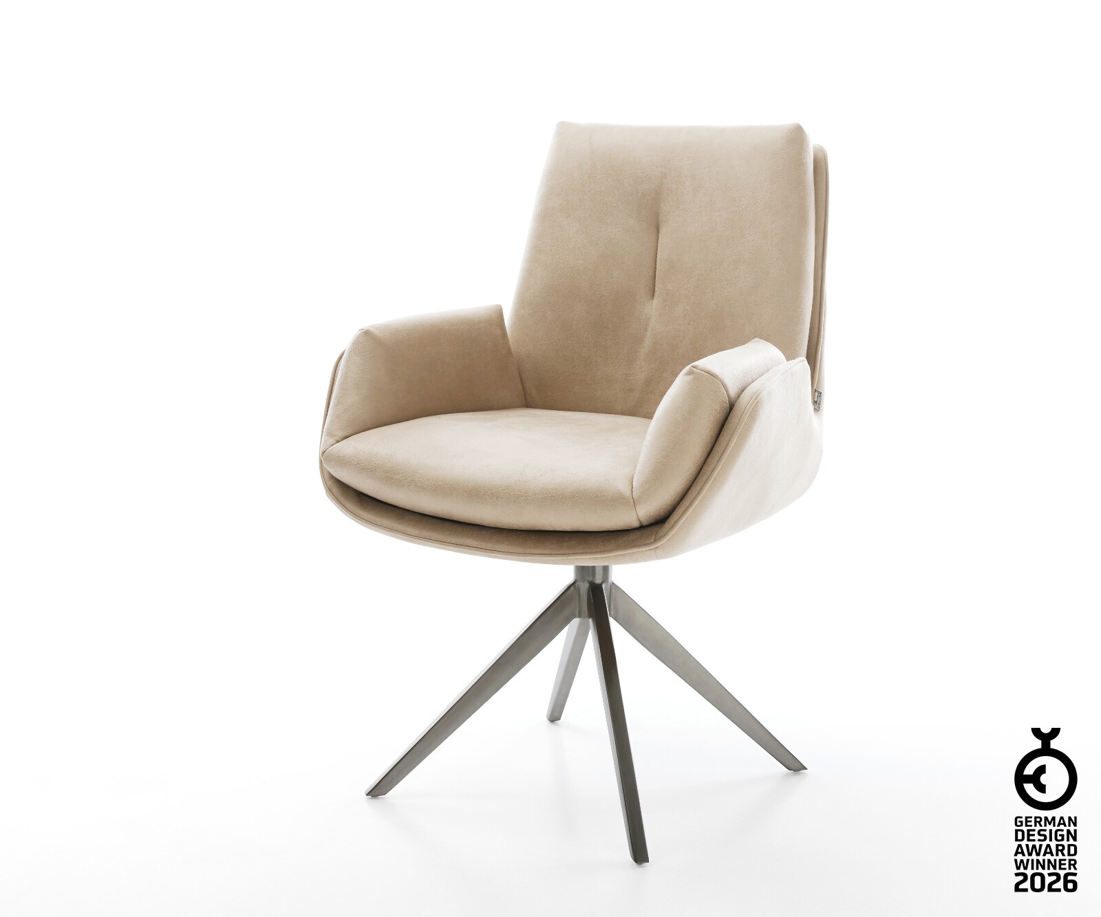 Drehstuhl Clea-Flex Mikrofaser Beige Vintage Kreuzgestell breit Graphit 360° drehbar Wippfunktion
