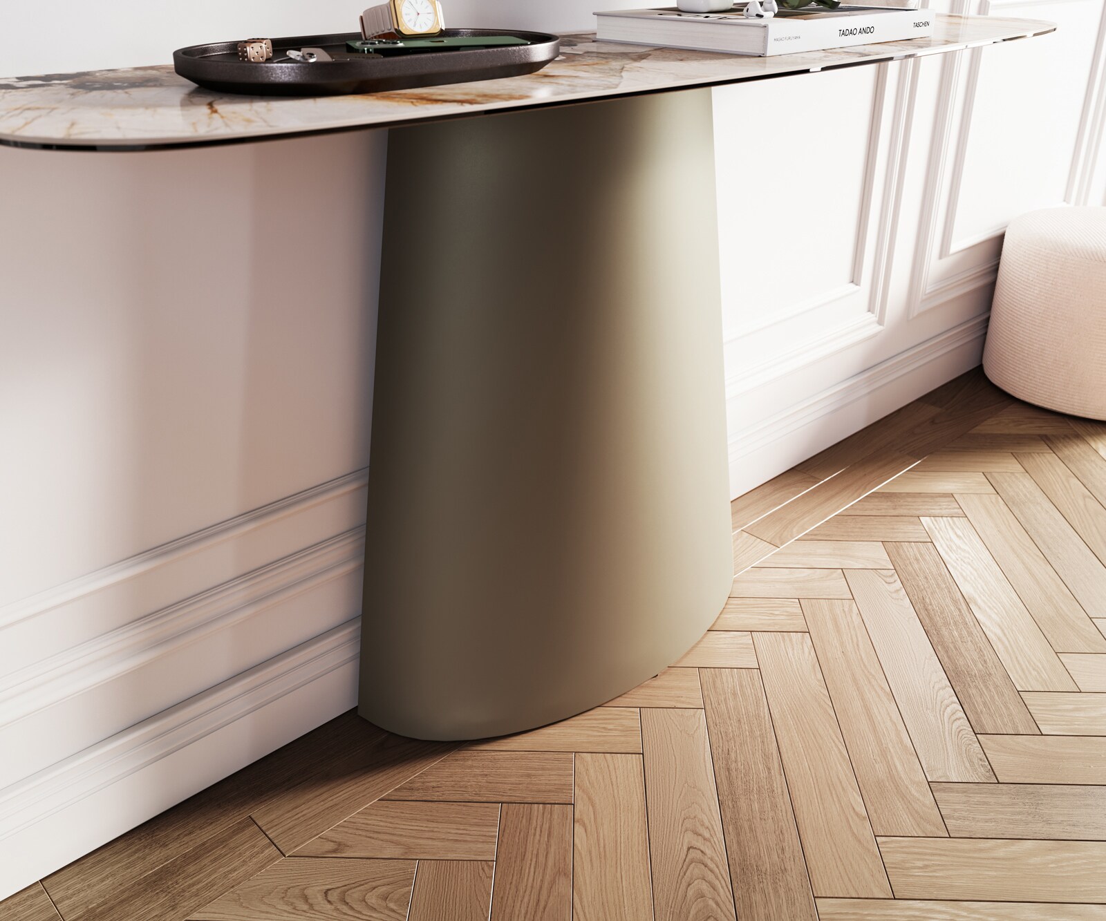 Console Edge forme bateau 140x40 cm Céramique Patagonia Poliert Conos Métal Effektfinish Titan 6