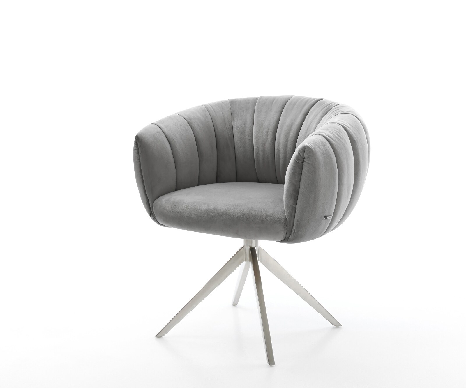 Chaise-pivotante Jada-Flex velours gris pied croisé large acier inoxydable brossé pivotement sur 360° fonction bascule ressorts ensachés