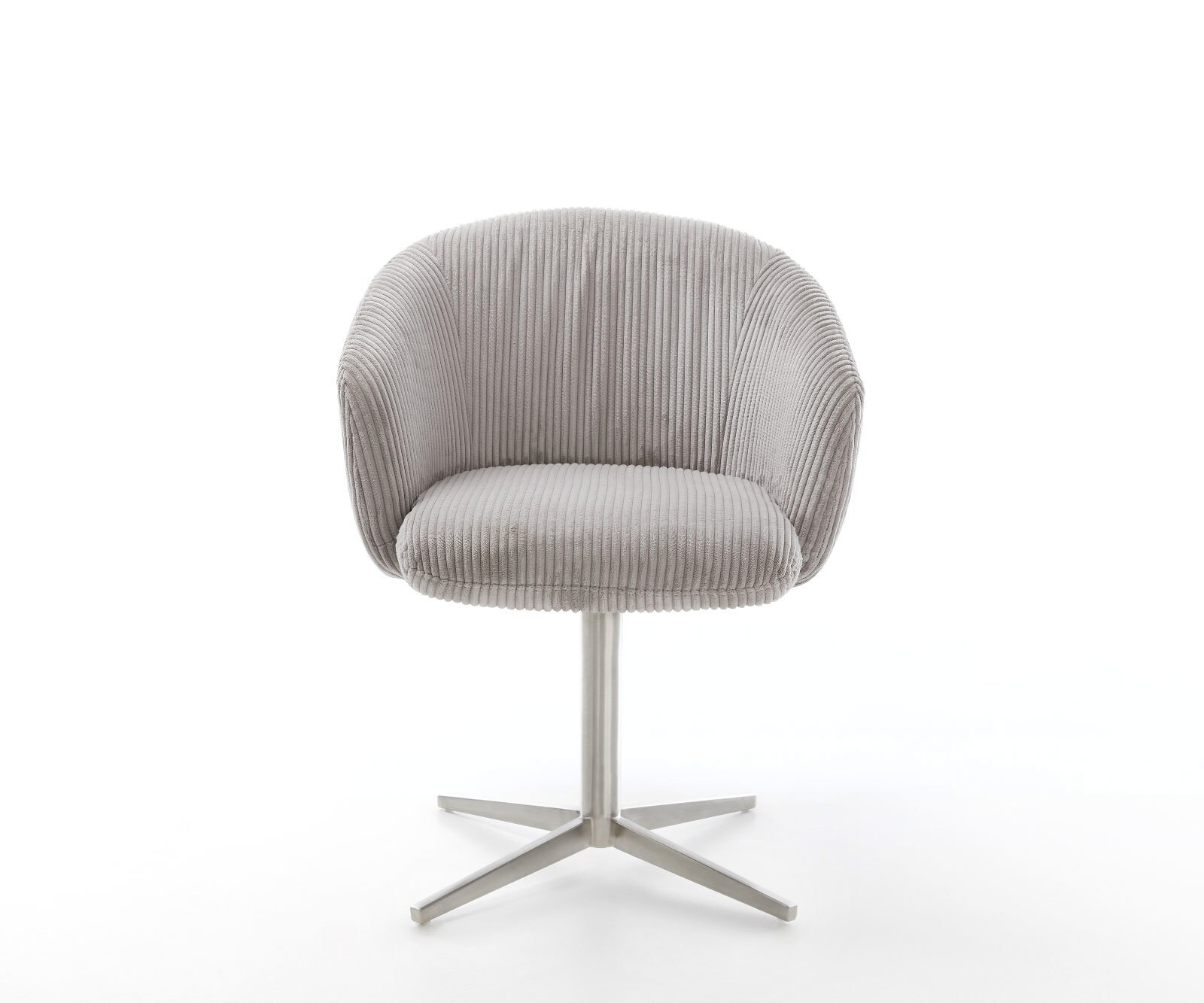 Chaise-pivotante Caja-Flex avec accoudoirs côtelé gris argenté pied de chaise 4 branches acier inoxydable brossé pivotement sur 360° ressorts ensachés 1