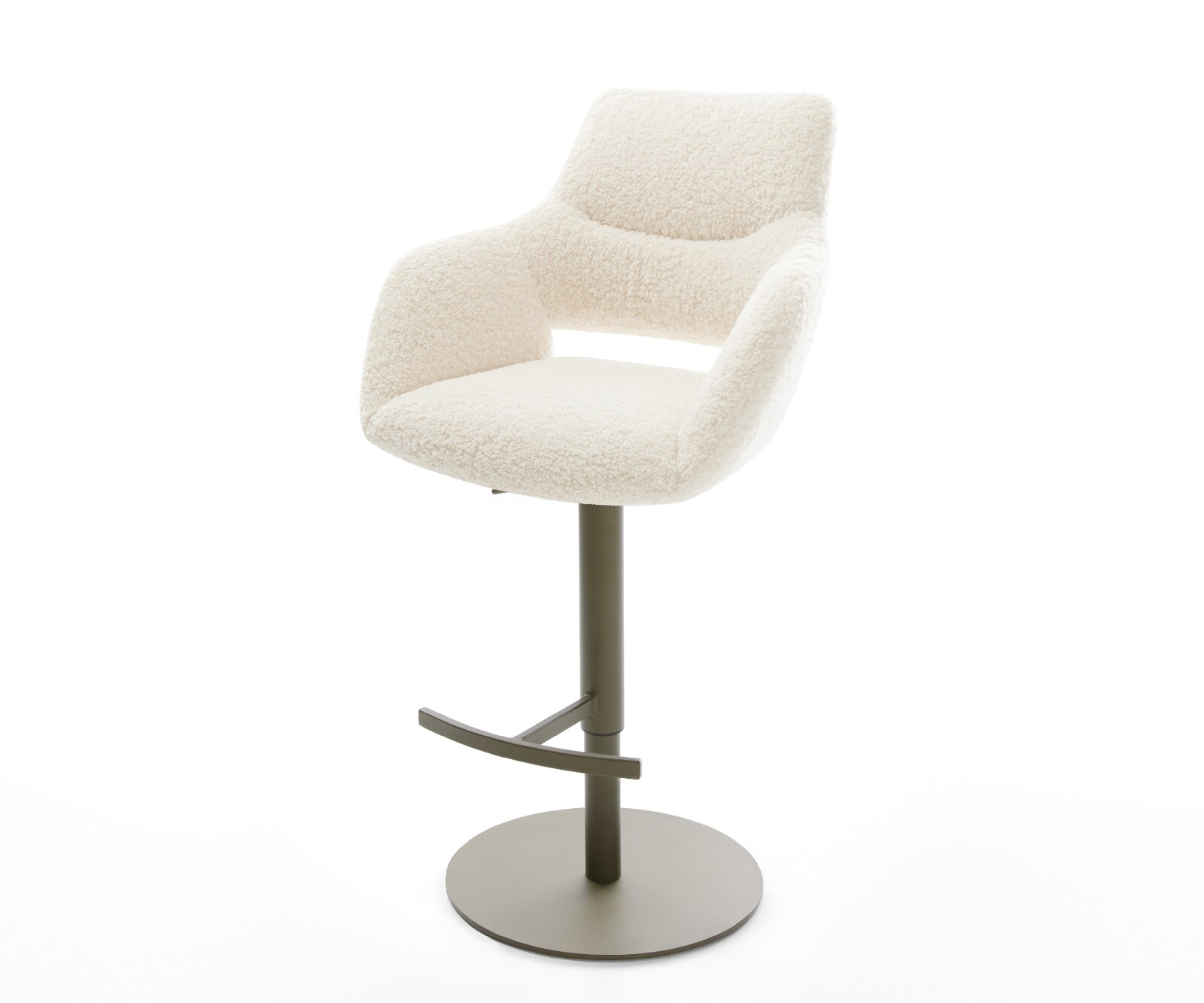 Chaise-de-bar Yago-Flex Tissu teddy Beige Pied pivotant réglable en hauteur couleur titane Couleur titane Ressort ensaché