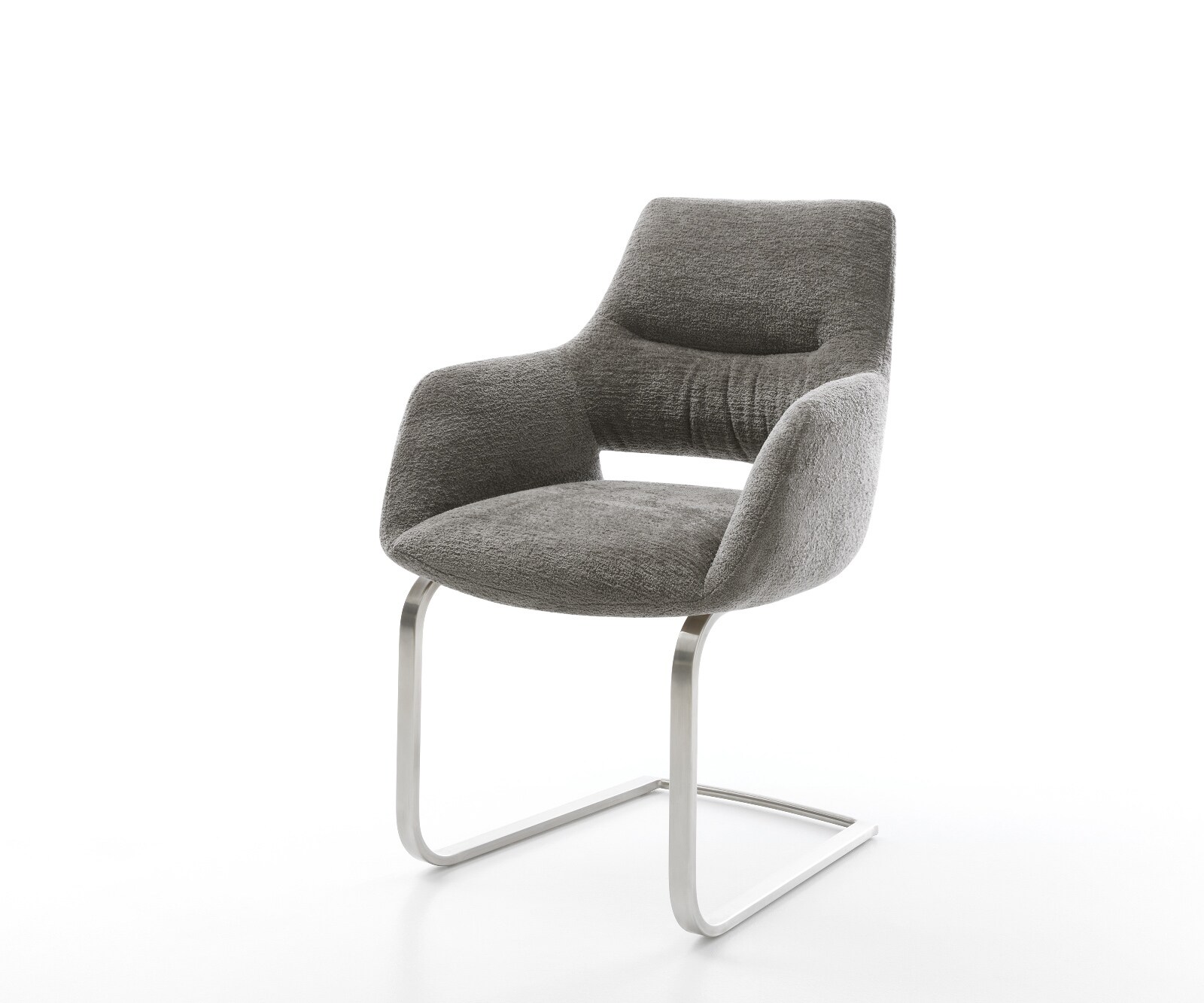 Cantilever Yago-Flex avec accoudoirs bouclé doux couleur boue pied cantilever plat acier inoxydable resorts ensachés