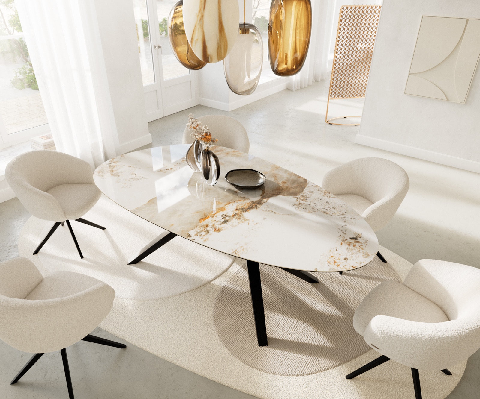 Esstisch Edge Oval 220x120 Keramik Minas Melange Weiß-Beige Zenthara kantig Metall Schwarz 3 Esstisch Edge Oval 220x120 Keramik Minas Melange Weiß-Beige Zenthara kantig Metall Schwarz 3