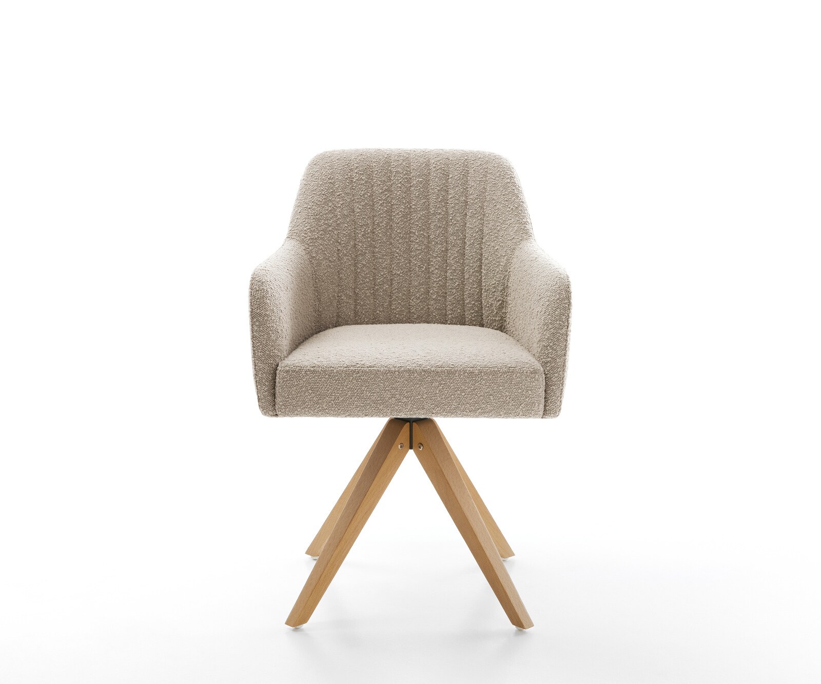 Drehstuhl Greg-Flex Bouclé Schlamm Holzgestell kantig Natur 360° drehbar Taschenfederkern 1