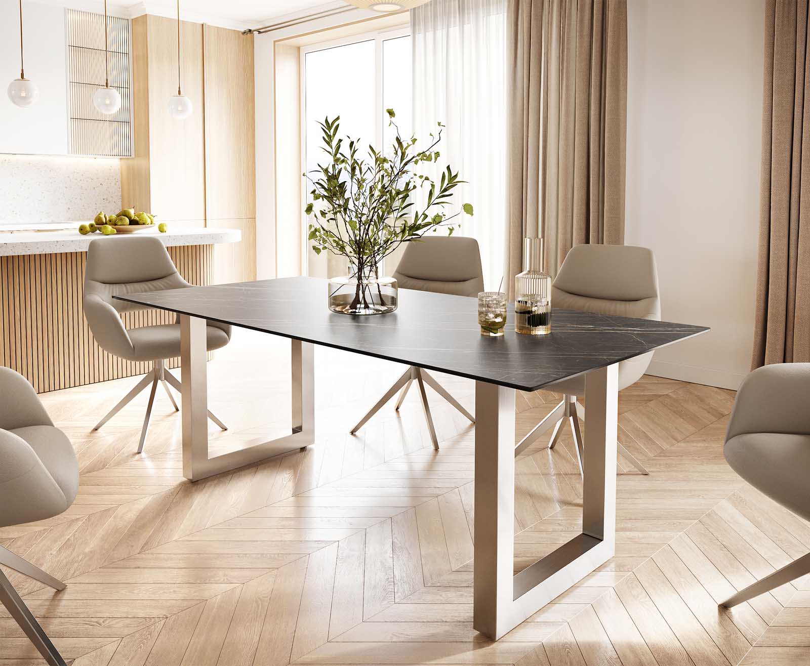Table-à-manger Edge 200x100 céramique Laminam® noir desir brun inox large Table-à-manger Edge 200x100 céramique Laminam® noir desir brun inox large