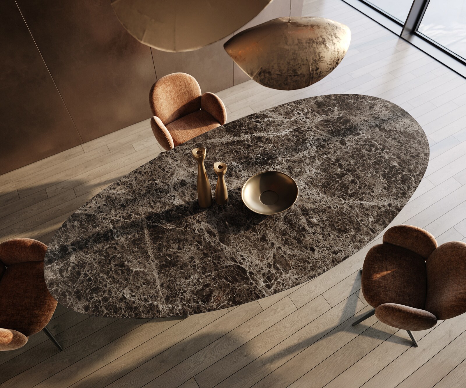 Esstisch Edge Oval 315x150 cm Keramik Emperador Extra Lucidato Dunkelbraun Estelar rund Metall Schwarz 3