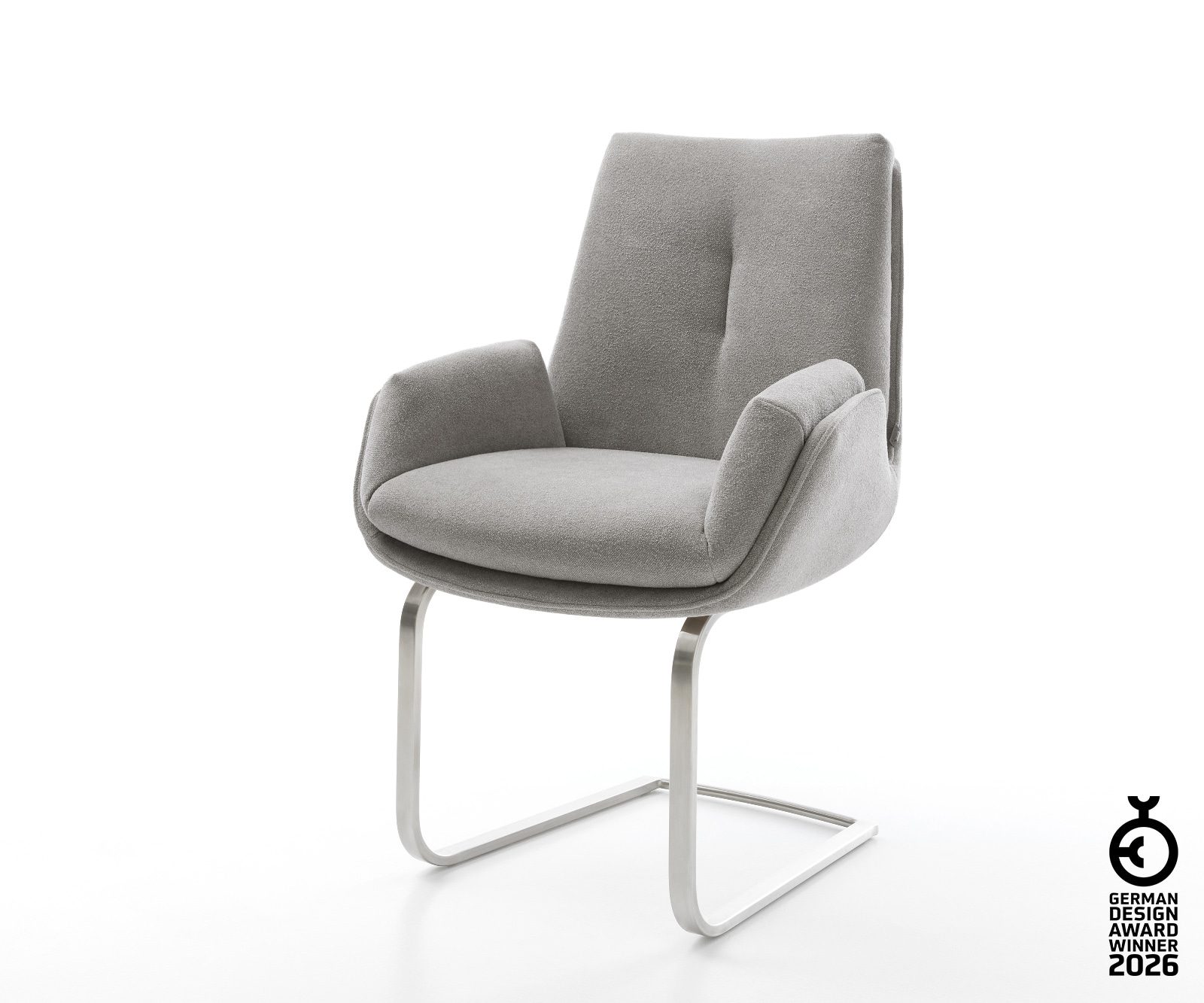 Cantilever Clea-Flex tissu structuré doux gris pied cantilever plat acier inoxydable 1