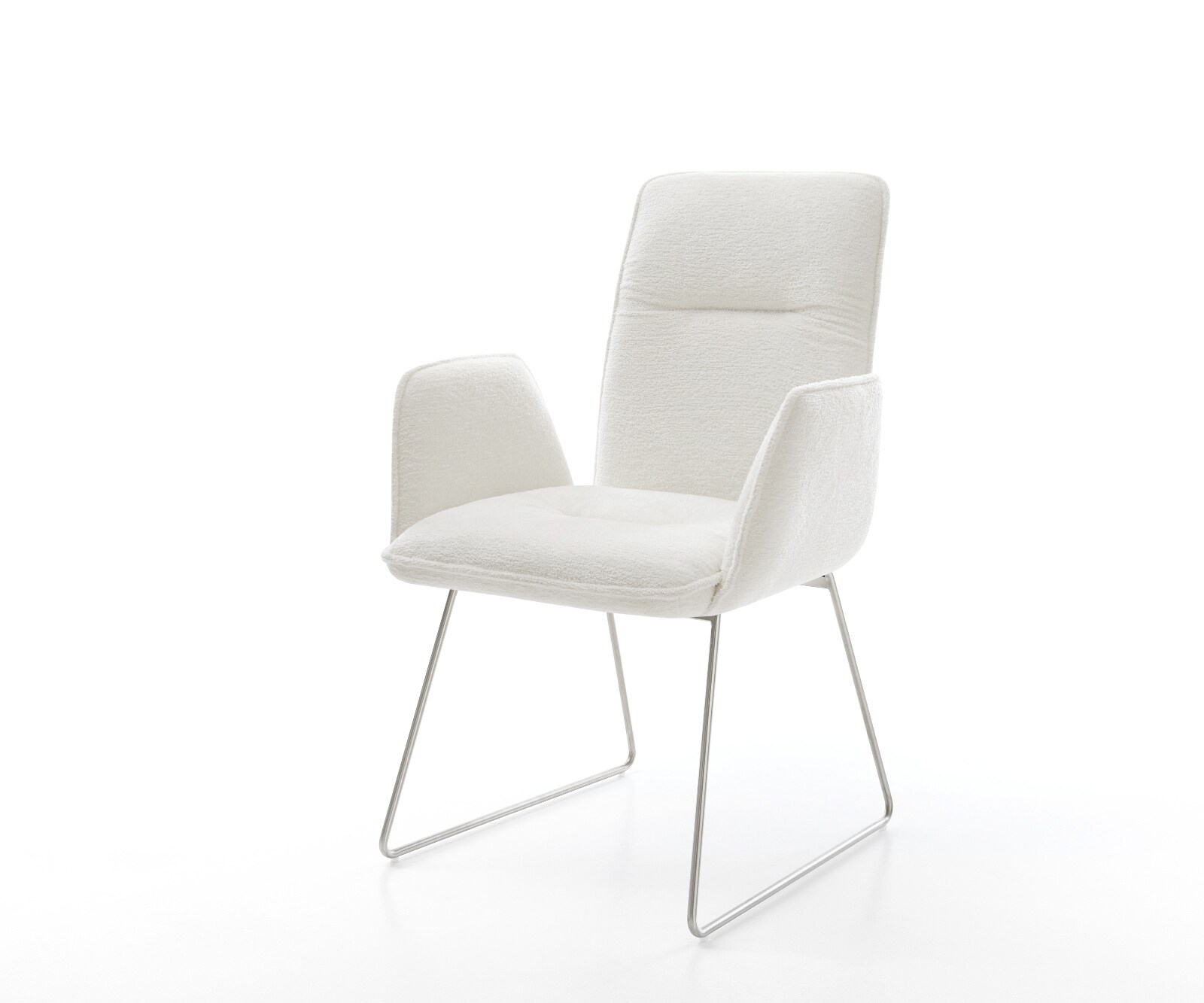 Esszimmerstuhl Vinja-Flex Bouclé Soft Beige Kufengestell Edelstahl 1