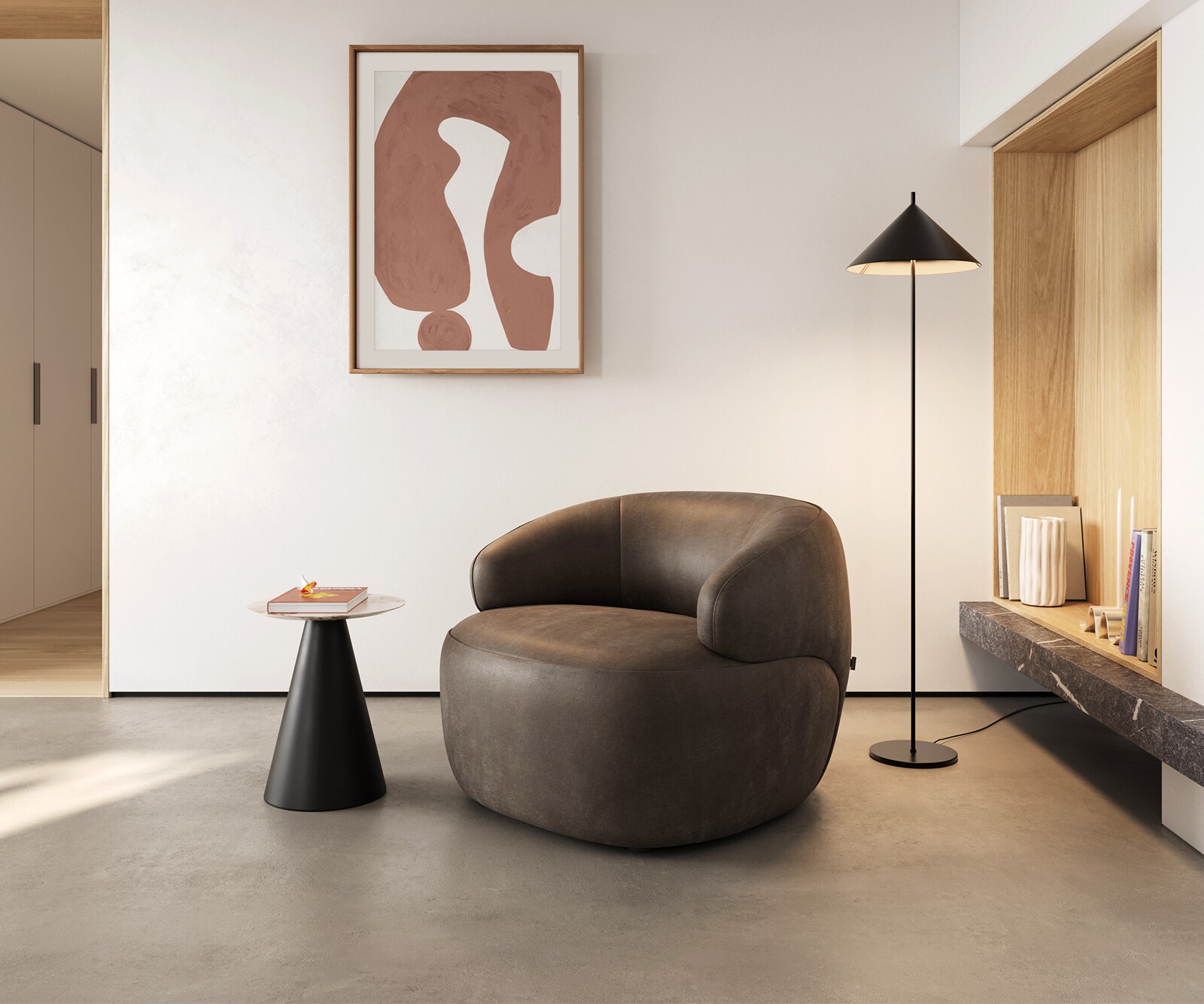 Fauteuil-lounge Nova 88x88 cm microfibre taupe vintage