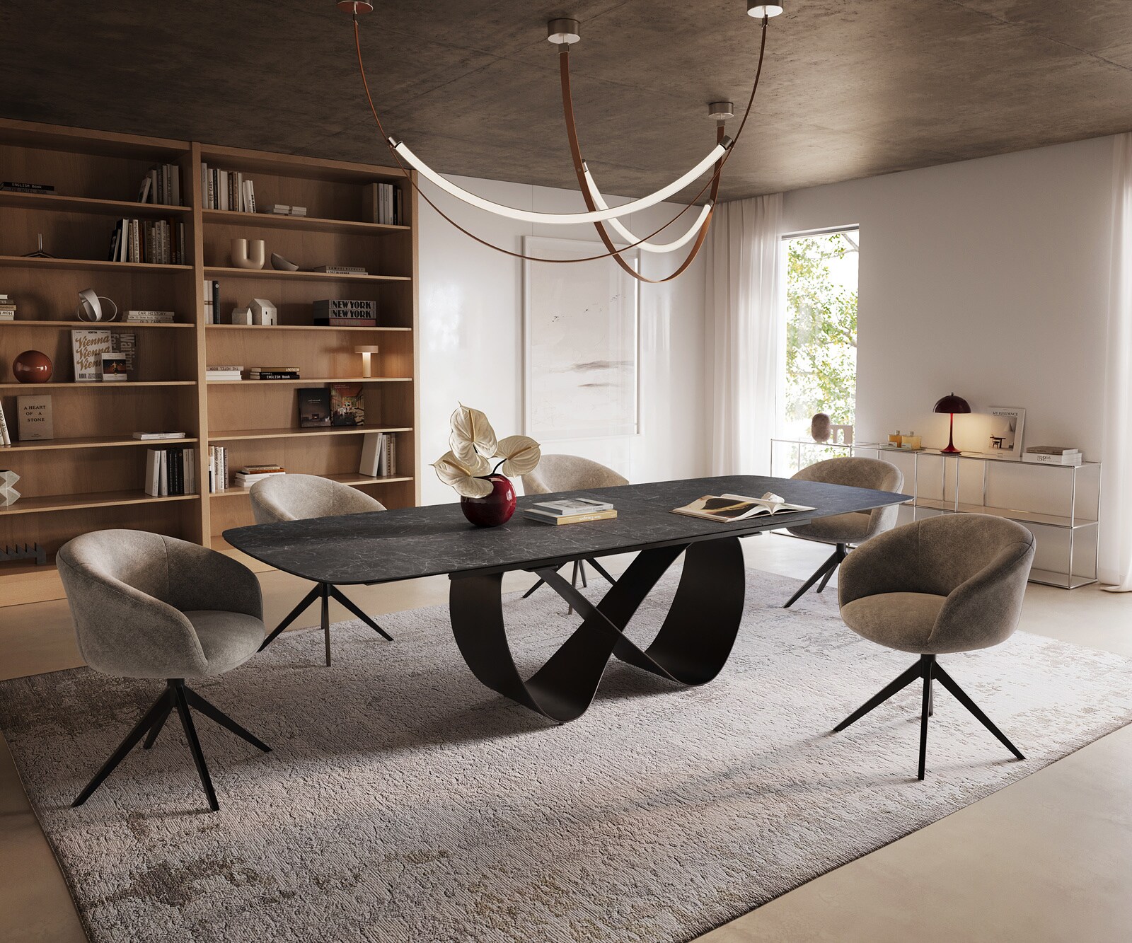 Esstisch Edge Boot 240-300x120 cm Keramik Laminam® Nero Greco Anthrazit Infinity Metall Schwarz ausziehbar 7