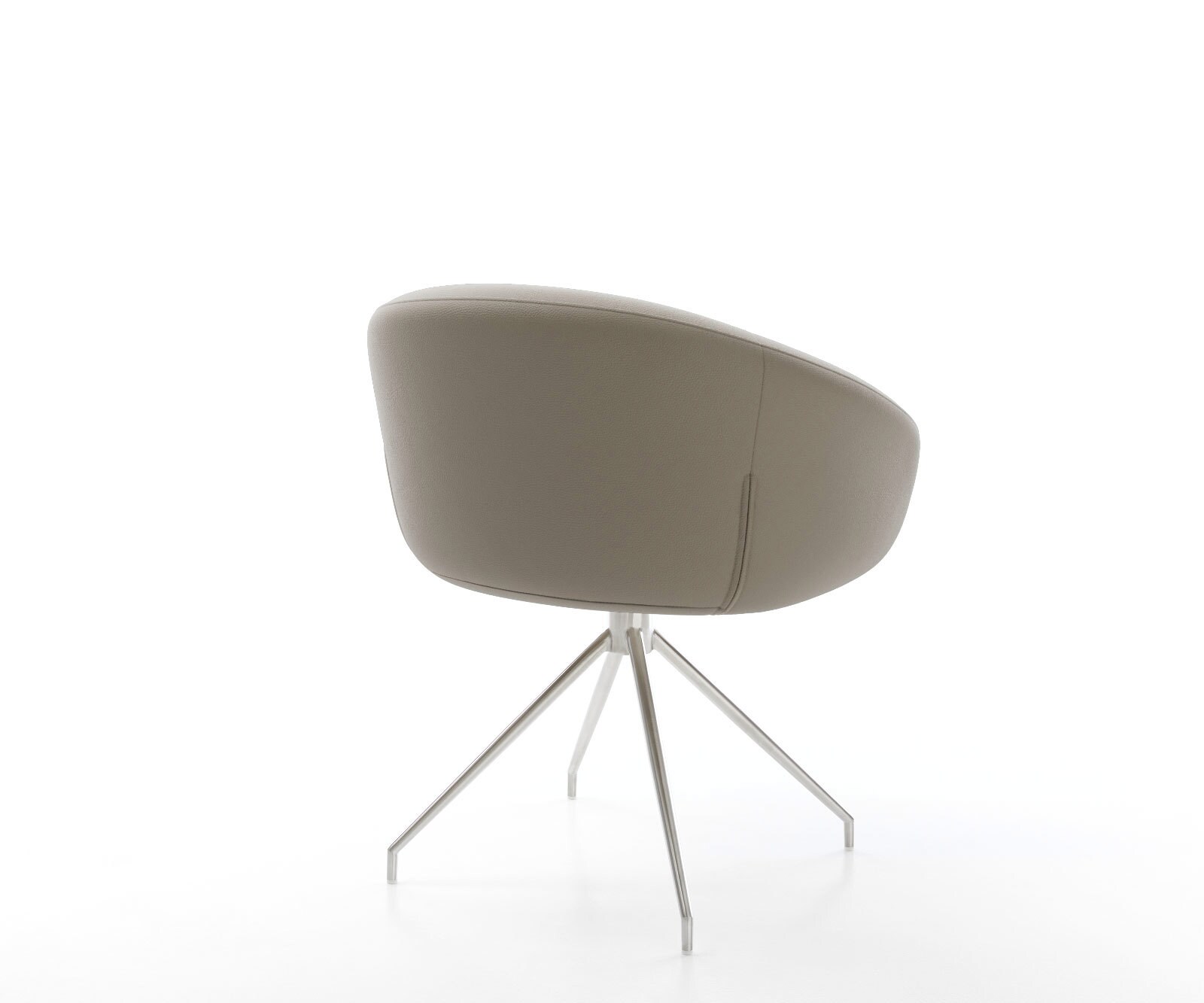 Chaise-pivotante Vinka-Flex avec accoudoirs cuir de vache couleur boue pied croisé conique acier inoxydable brossé pivotement sur 180° ressorts ensachés 5