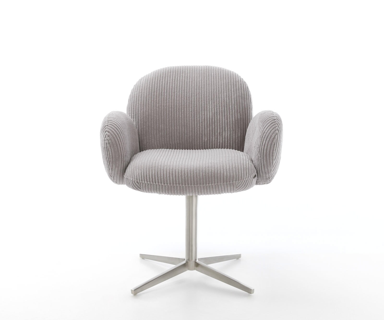 Drehstuhl Nube-Flex mit Armlehnen Cord Silbergrau Fußkreuz Edelstahl 360° drehbar Taschenfederkern 1