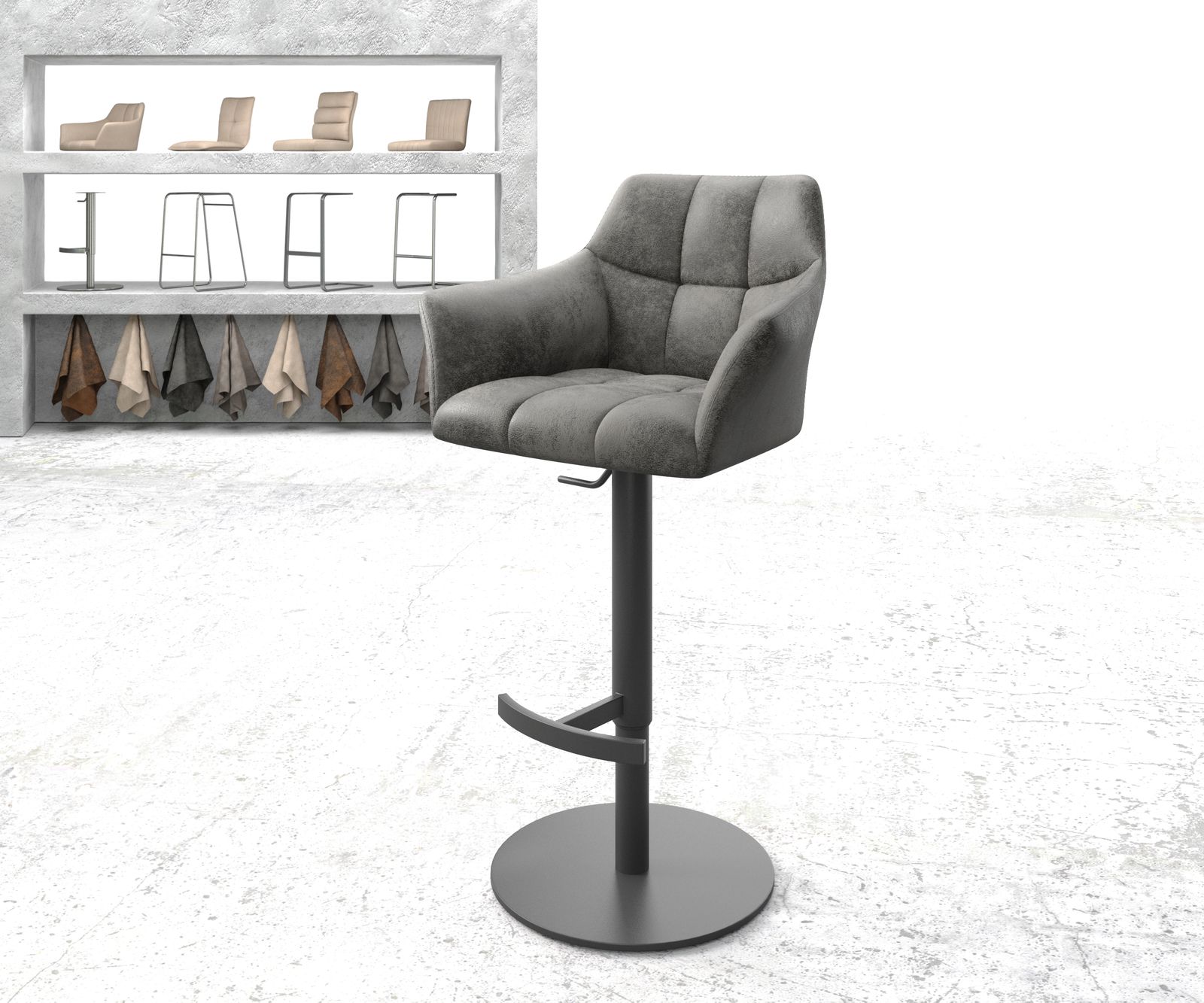 Chaise-de-bar Yulo-Flex vintage gris base tournante réglable en haut métal