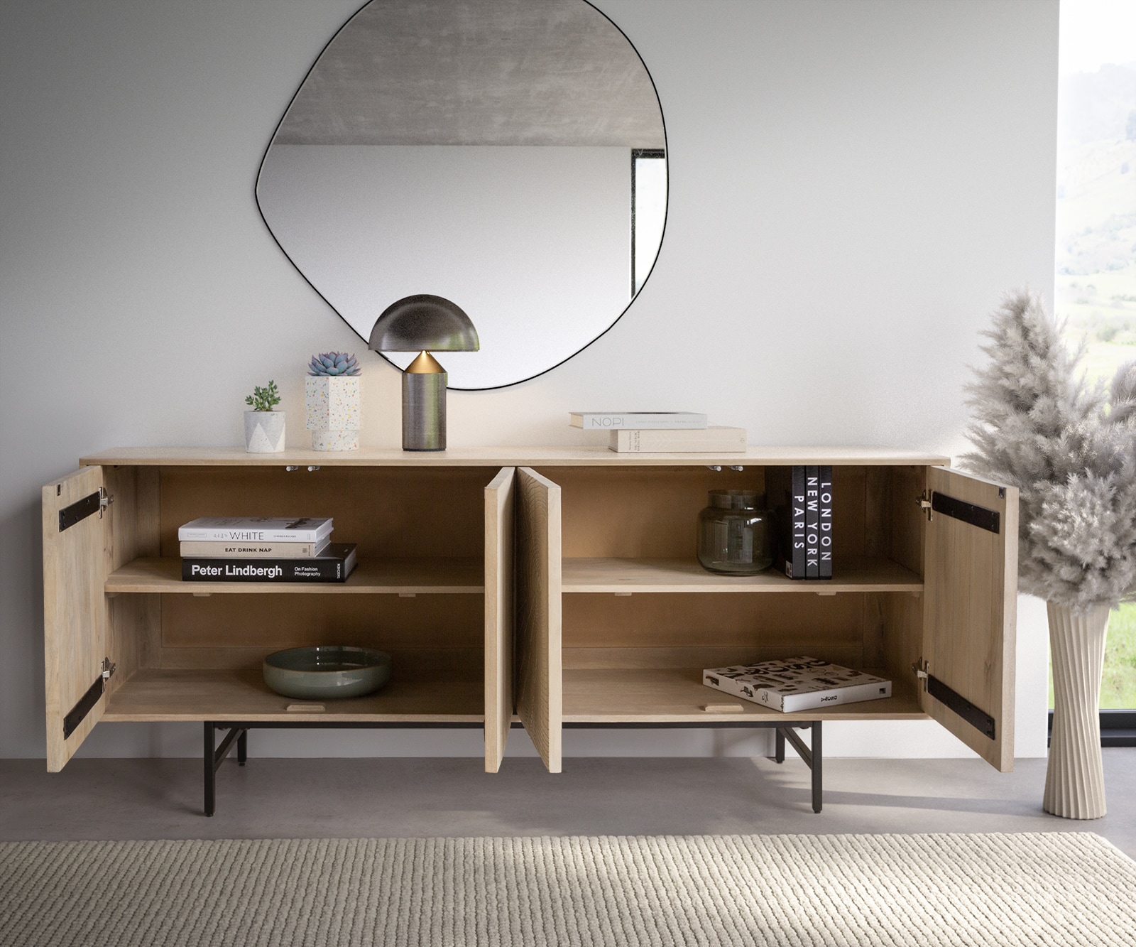 Buffet Wiara 180 cm Mangue White Wash Métal noir 4 portes 3 Buffet Wiara 180 cm Mangue White Wash Métal noir 4 portes 3