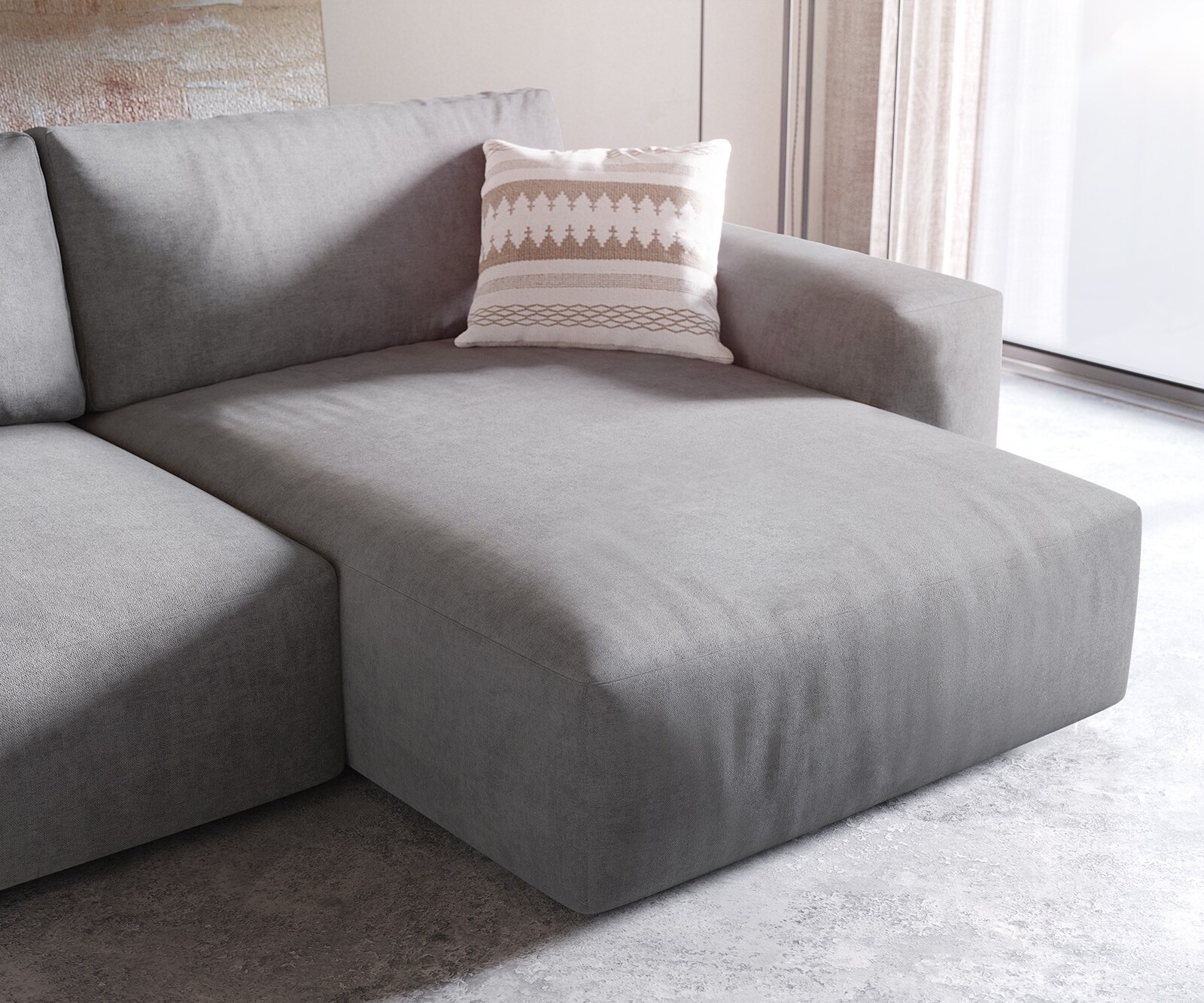 Canapé d'angle Lanzo XL 270x180 cm Microfibre Gris Recamière variable avec Tabouret 5