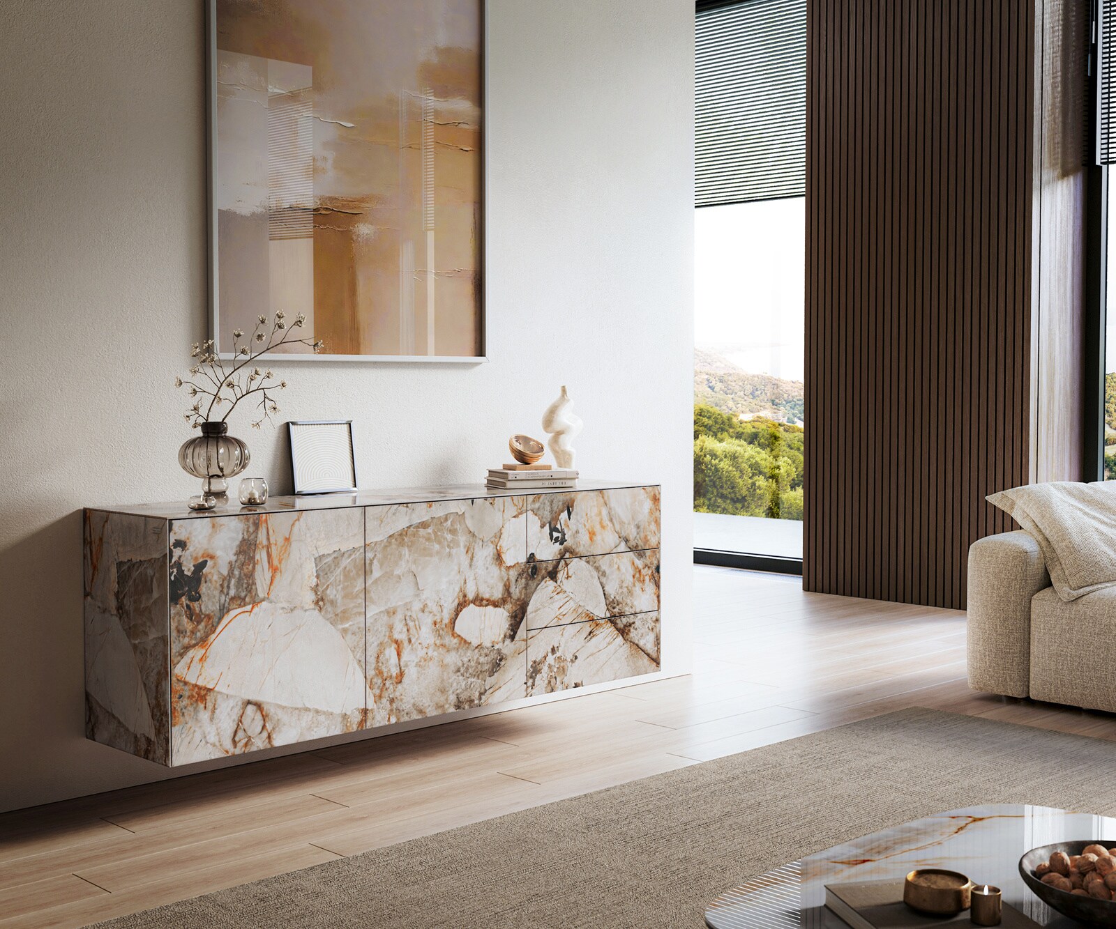 Buffet Cuor 180 cm Céramique Patagonia raffinée 2 Portes 3 Tiroirs Flottant 1