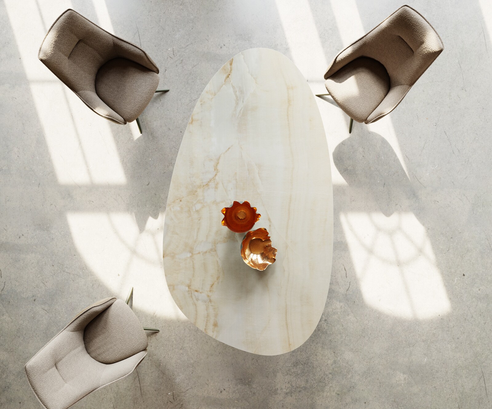 Table à manger Edge Ovale 220x120 Céramique Iris FMG Onice Oro Pilier Métal finition à effet Titane 3