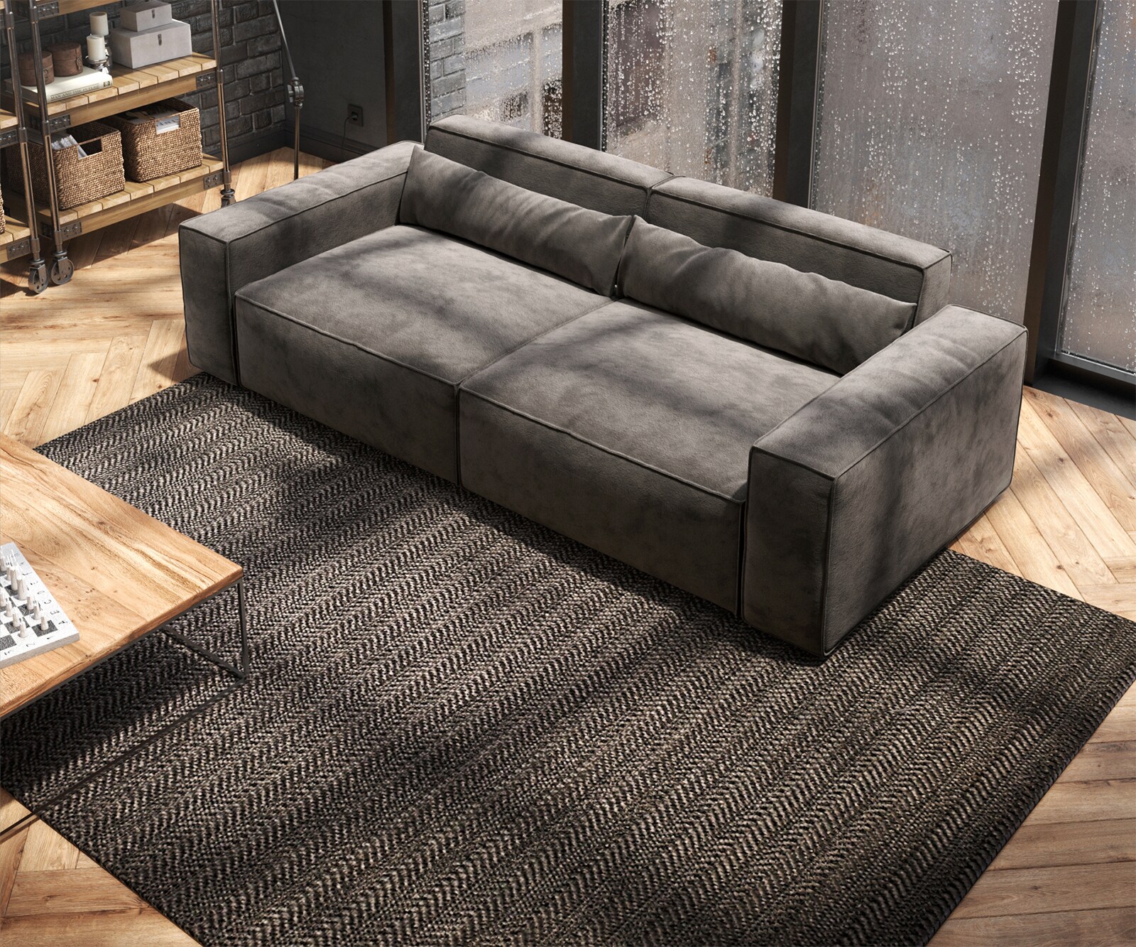 Big-Sofa Sirpio 230x90 cm Mikrofaser Khakibraun 3