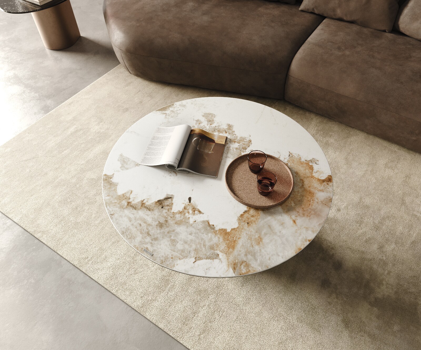 Table basse Edge rond 100x100 cm céramique Minas Melange finition effet titane 3