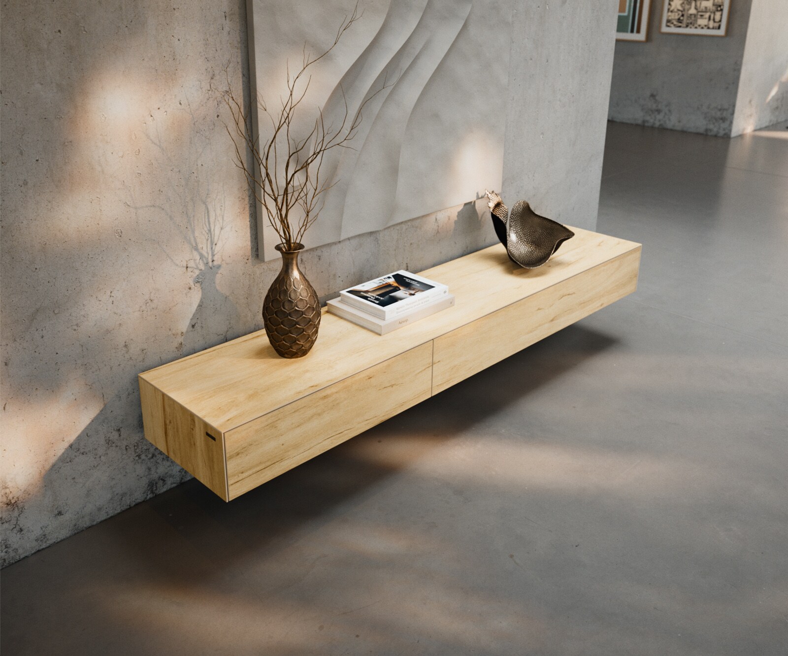Lowboard Cuor 200 cm Keramik Laminam® Sabbia Eichefarbig 1 Klappe 1 Schubfach Schwebend 3