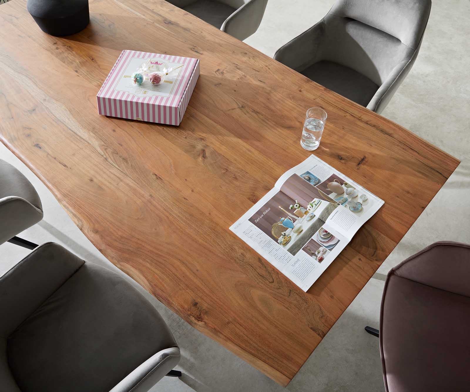 Table-à-manger Edge 200x100 XL acacia nature métal incliné Live-Edge 3