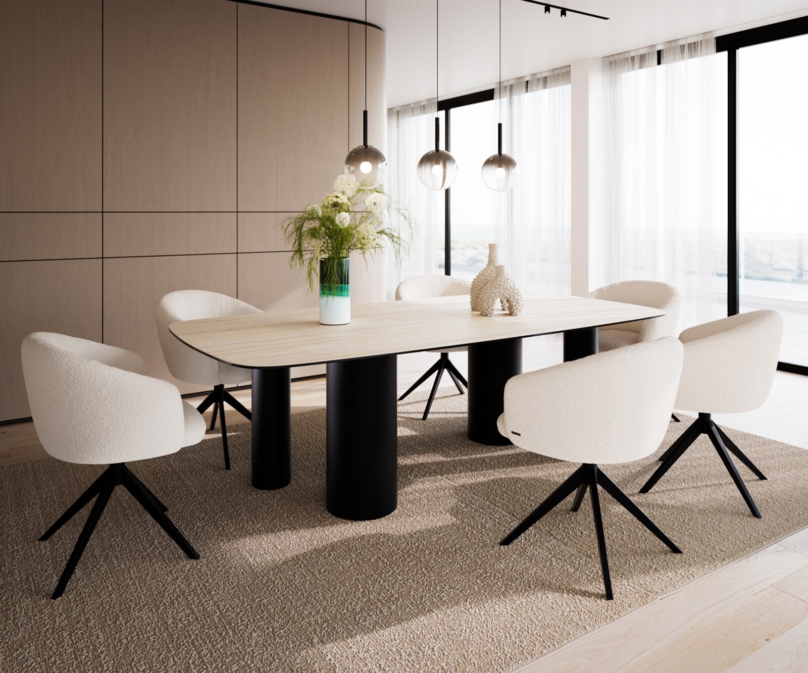 Table à manger Edge Boot 240x120 cm Céramique Travertin Naturel Pilier Métal Noir 3