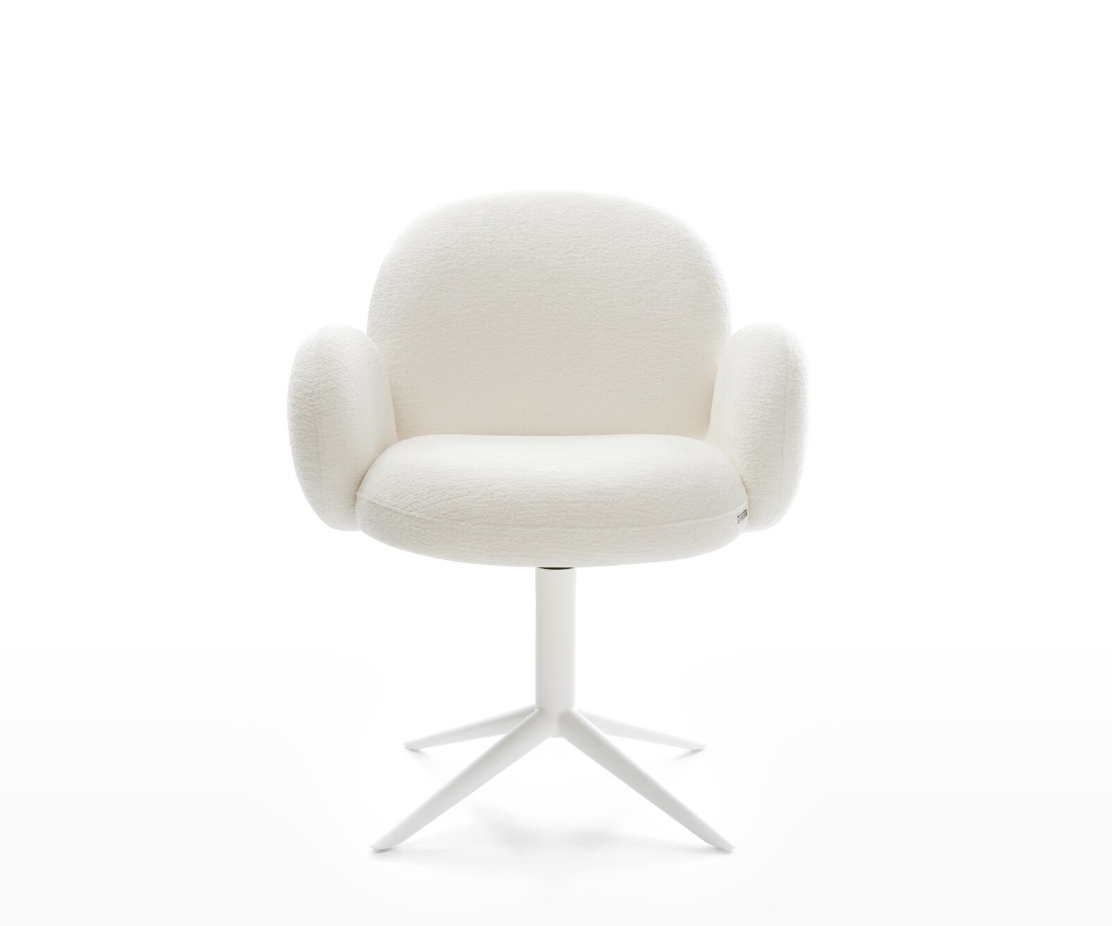 Chaise-pivotante Nube-Flex avec accoudoirs bouclé doux beige pied de chaise 4 branches blanc pivotement sur 360° fonction bascule resorts ensachés 1
