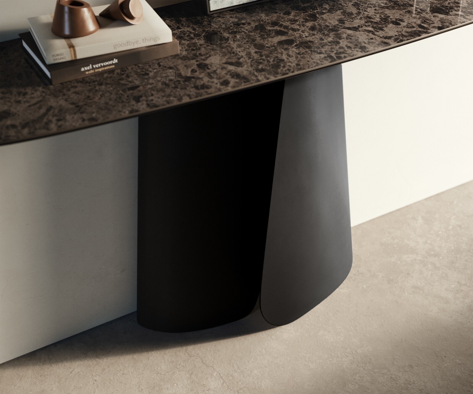 Console Edge forme bateau 140x40 cm Céramique Emperador Extra Lucidato Dunkelbraun Livos Métal Noir 6