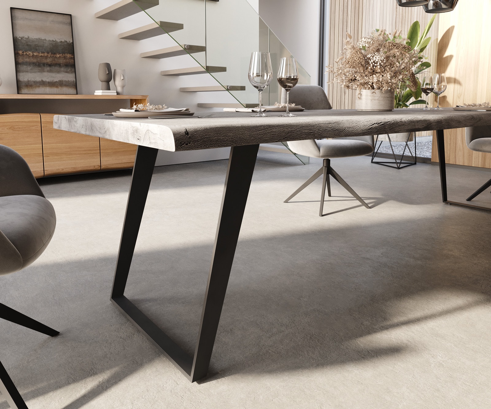 Table-à-manger Edge 300x100 XL acacia platine métal incliné Live-Edge 5 Table-à-manger Edge 300x100 XL acacia platine métal incliné Live-Edge 5