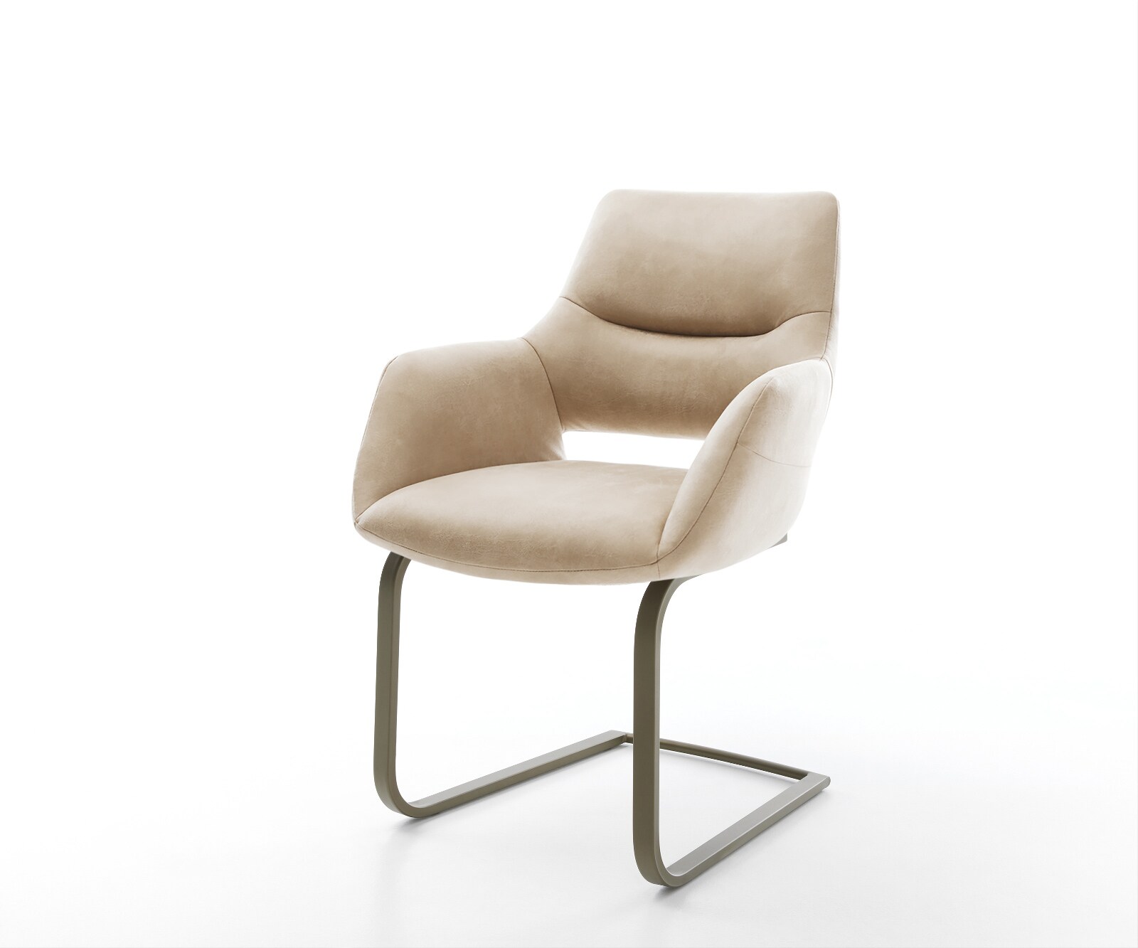 Cantilever Yago-Flex avec accoudoirs microfibre beige vintage pied cantilever plat aspect titane ressorts ensachés