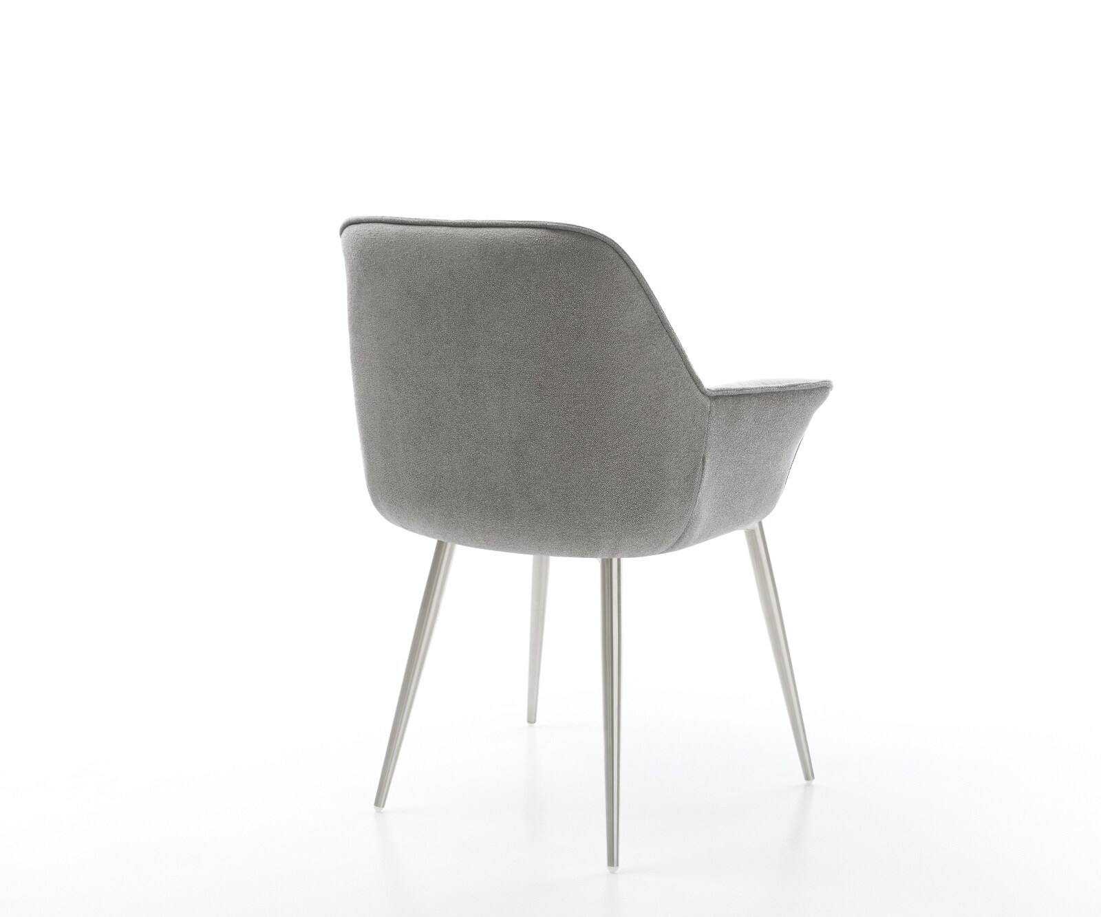 Chaise-de-salle-à-manger Keila-Flex avec accoudoirs tissu structuré doux gris 4 pieds coniques acier inoxydable 5