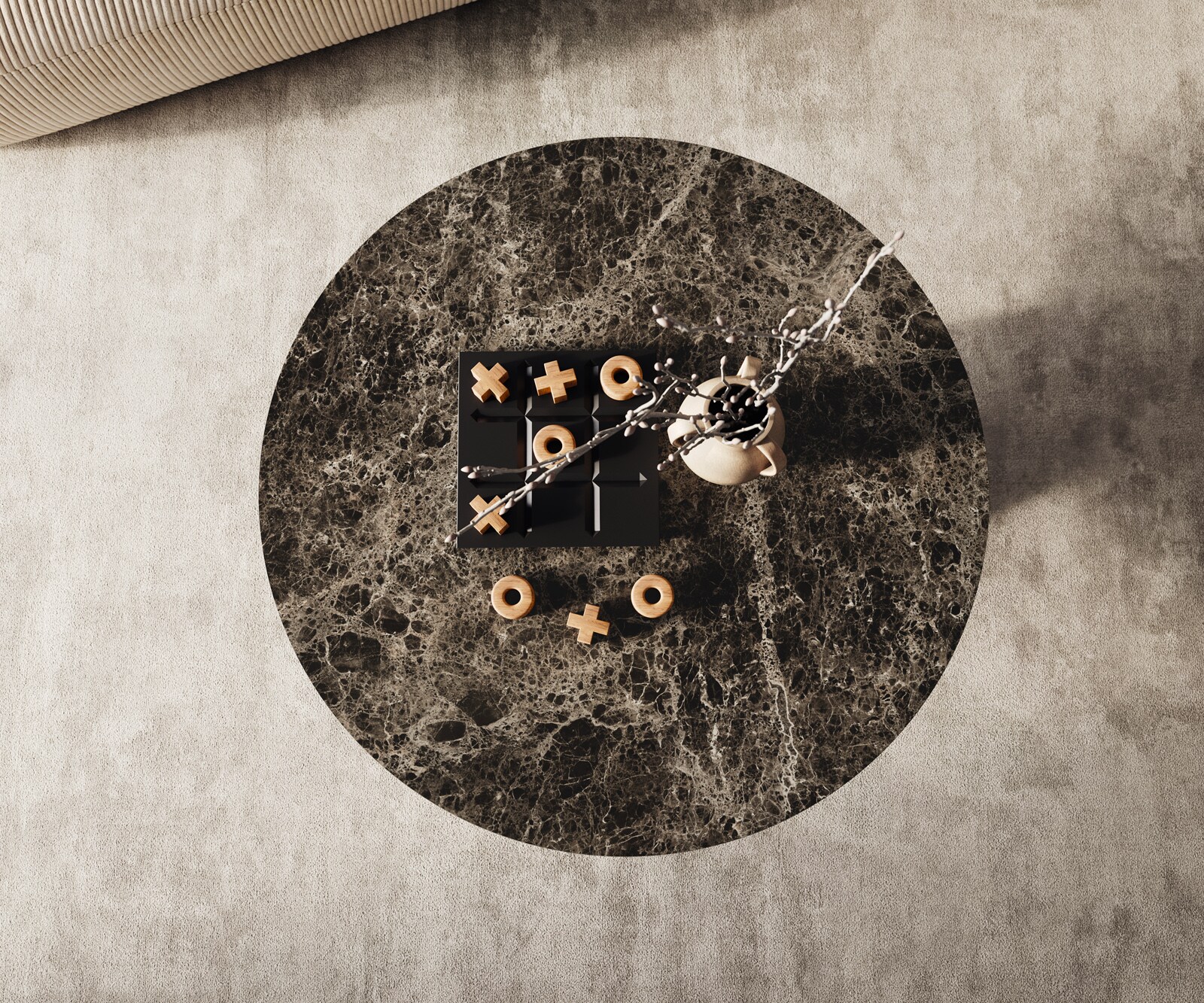 Couchtisch Edge Rund 90x90 cm Keramik Emperador Extra Lucidato Dunkelbraun Conis Metall Schwarz 2
