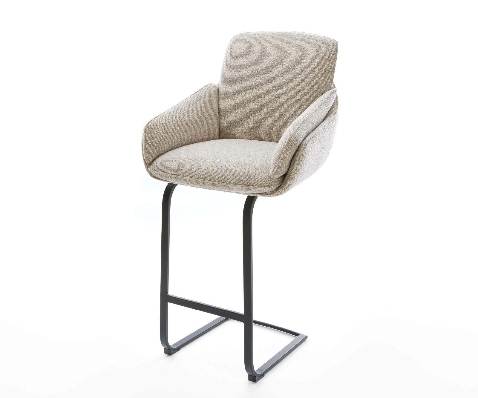 Barstuhl Luan-Flex Webstoff Soft Beige Freischwinger Flach Metall Schwarz 1